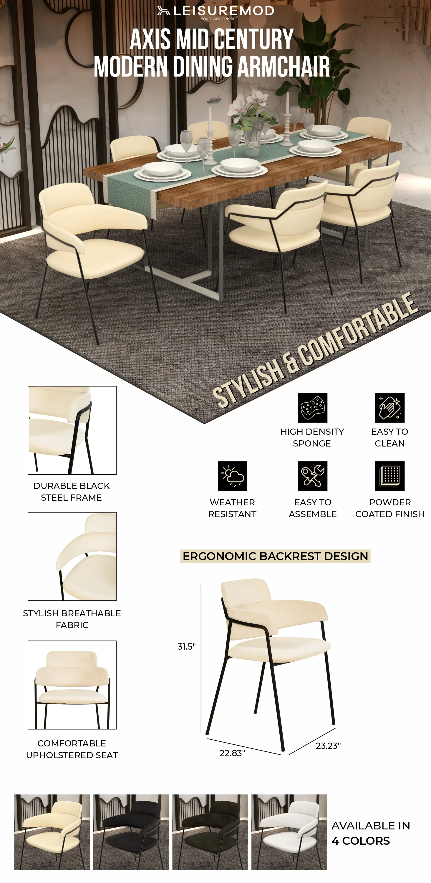 Axis Collection Modern Dining Chair in Beige - Set of 2