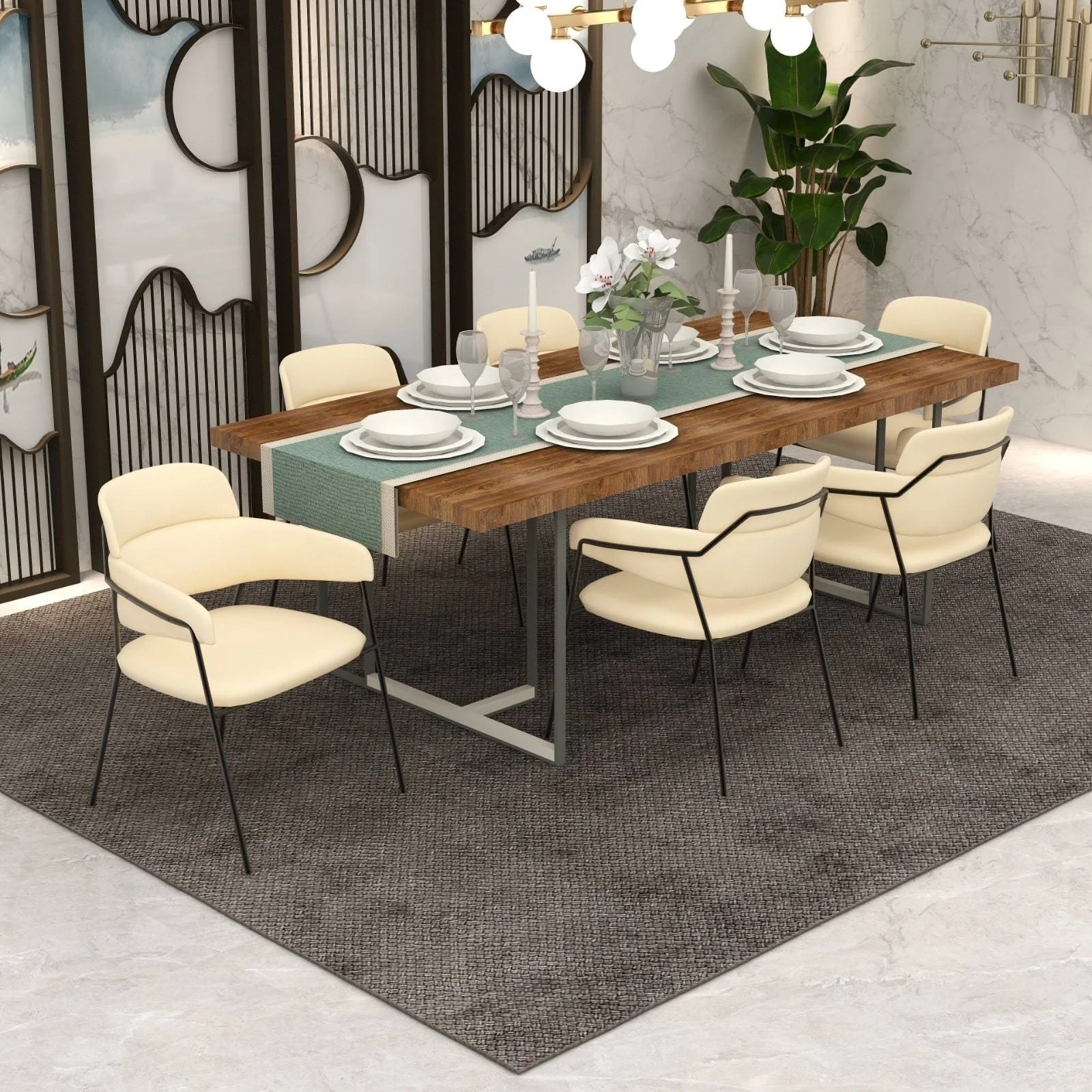 Axis Collection Modern Dining Chair in Beige - Set of 4