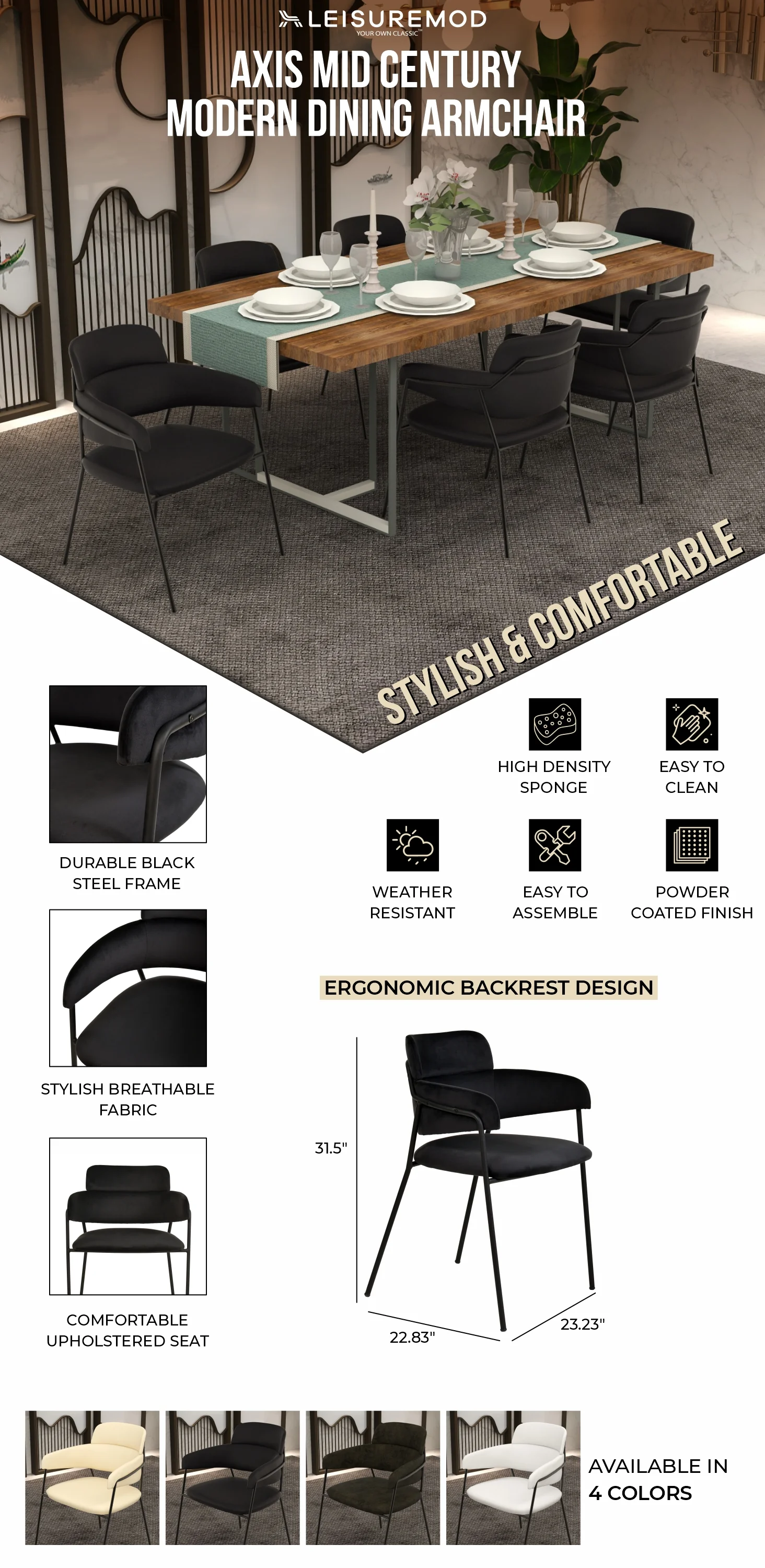 Axis Collection Modern Dining Chair in Black