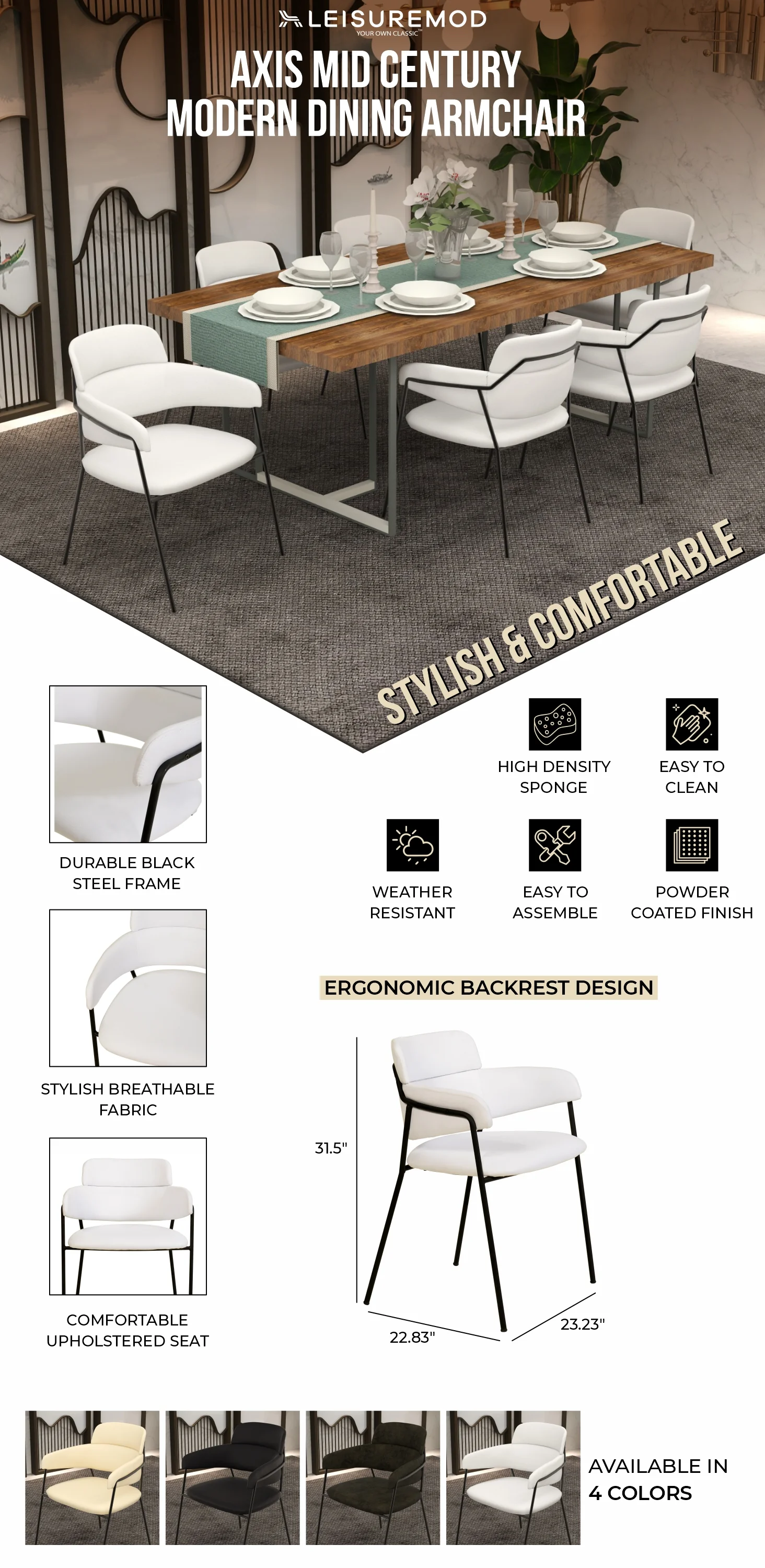 Axis Collection Modern Dining Chair in White