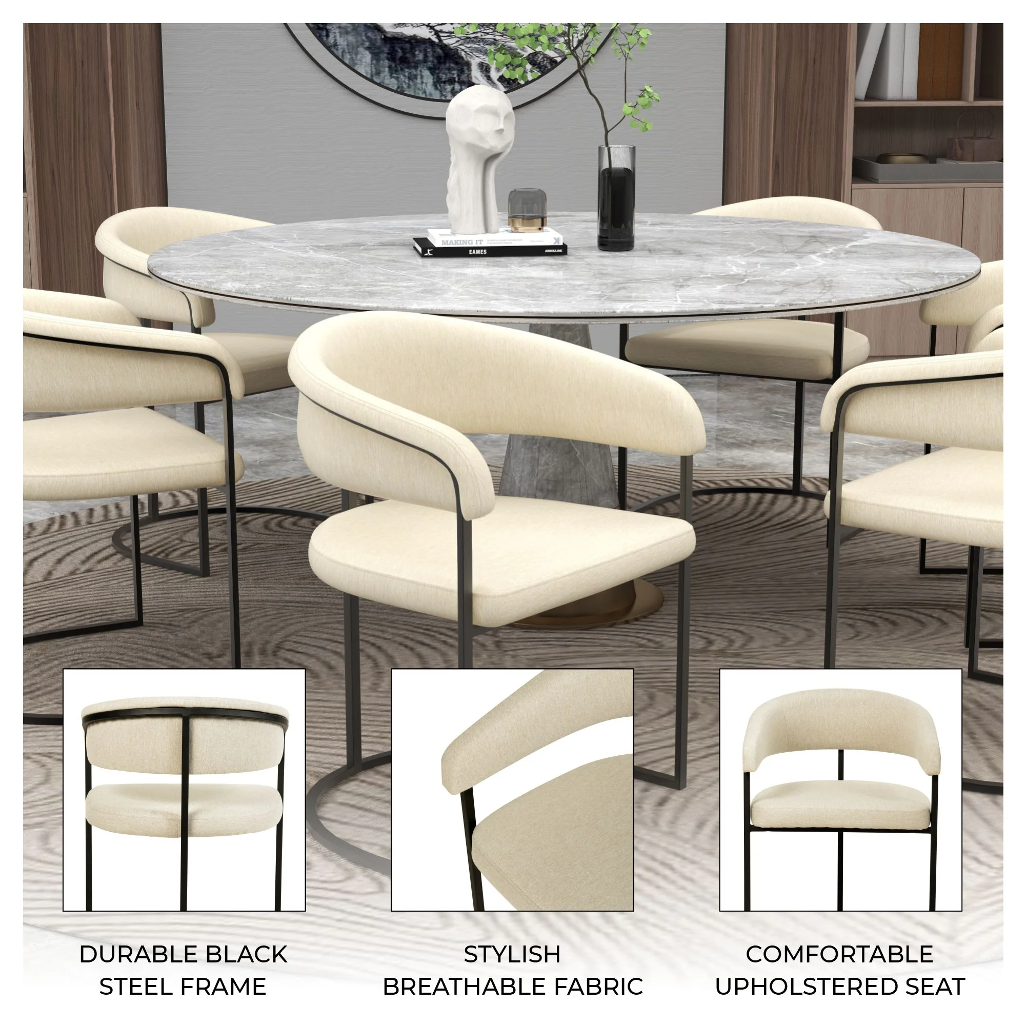 Aero Collection Modern Dining Chair in Oatmeal Set of 4