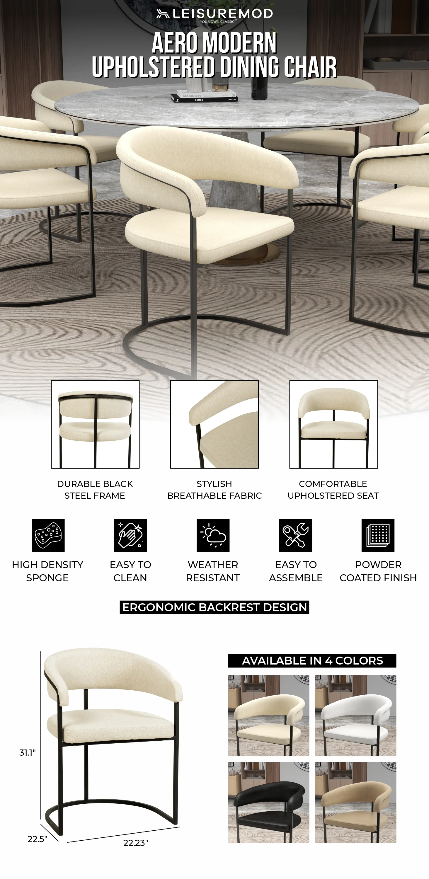 Aero Collection Modern Dining Chair in Oatmeal Set of 4