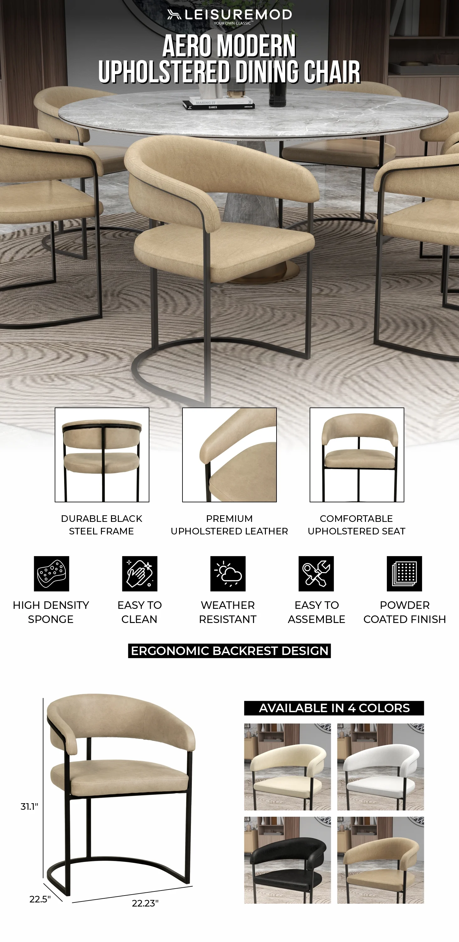 Aero Collection Modern Dining Chair in Taupe Set of 4