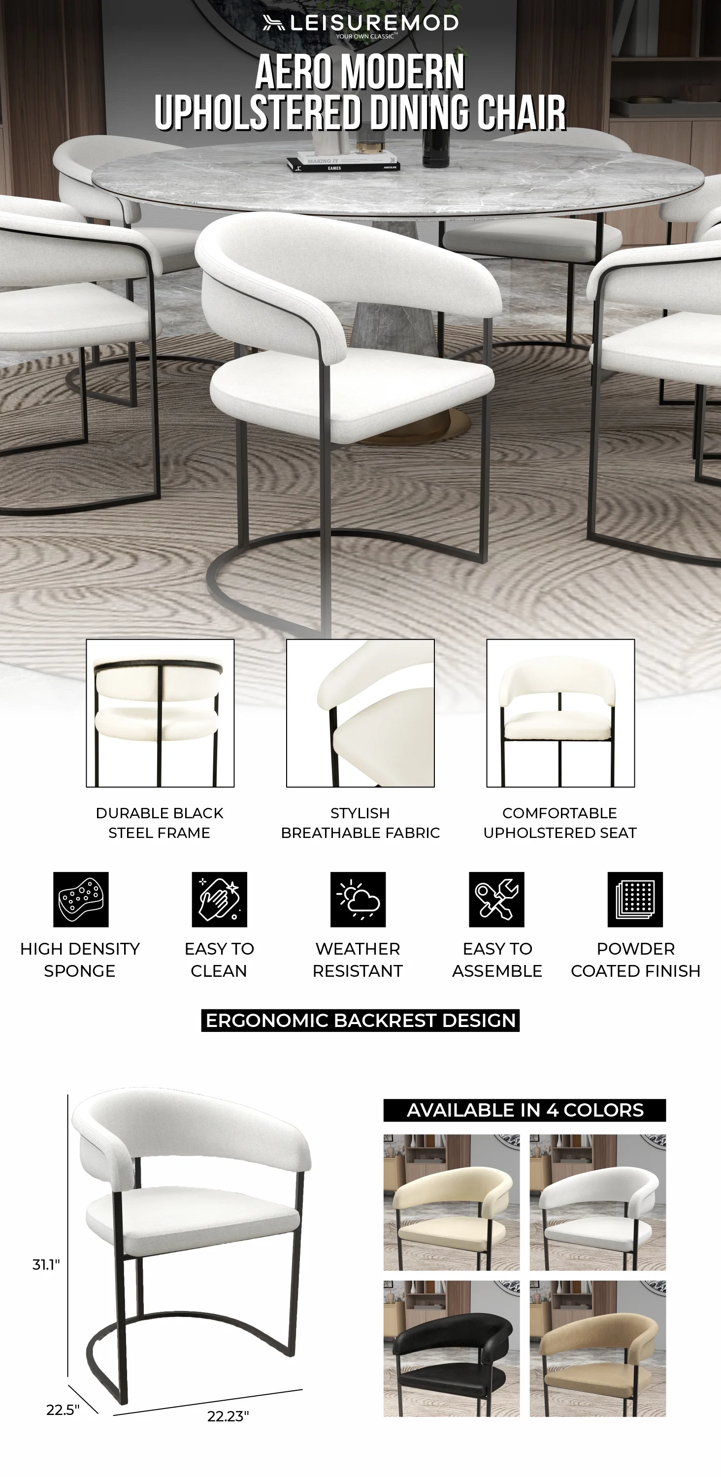 Aero Collection Modern Dining Chair in White