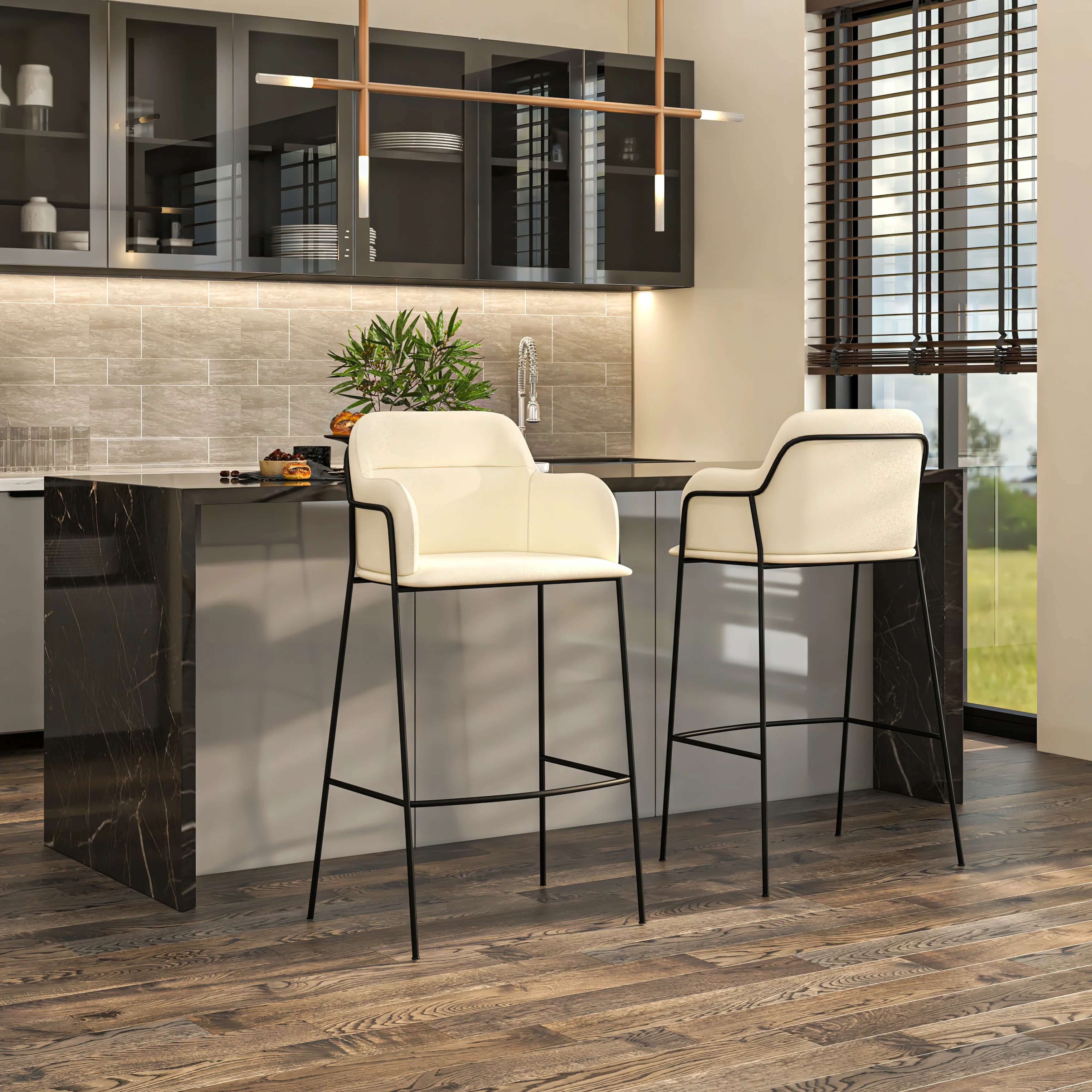 Axis Collection Modern Bar height Chair in Biege