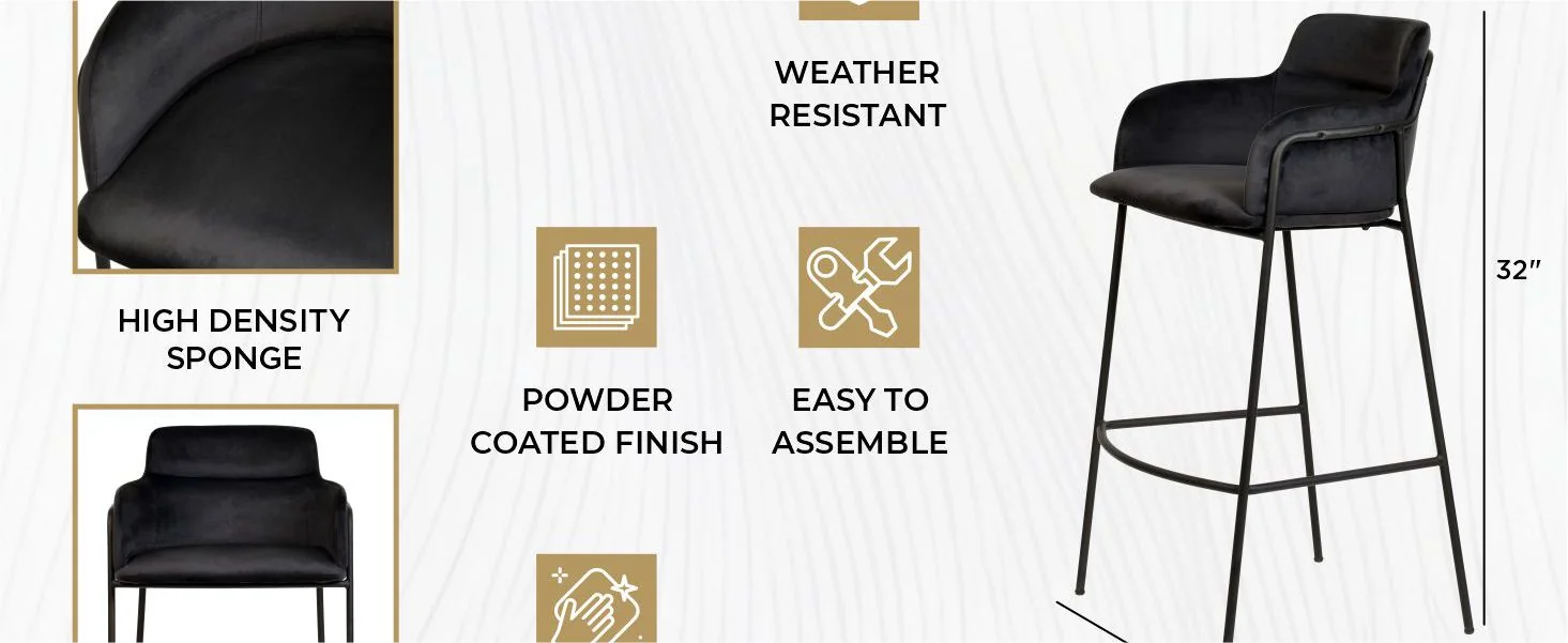 Axis Collection Modern Bar height Chair in Black