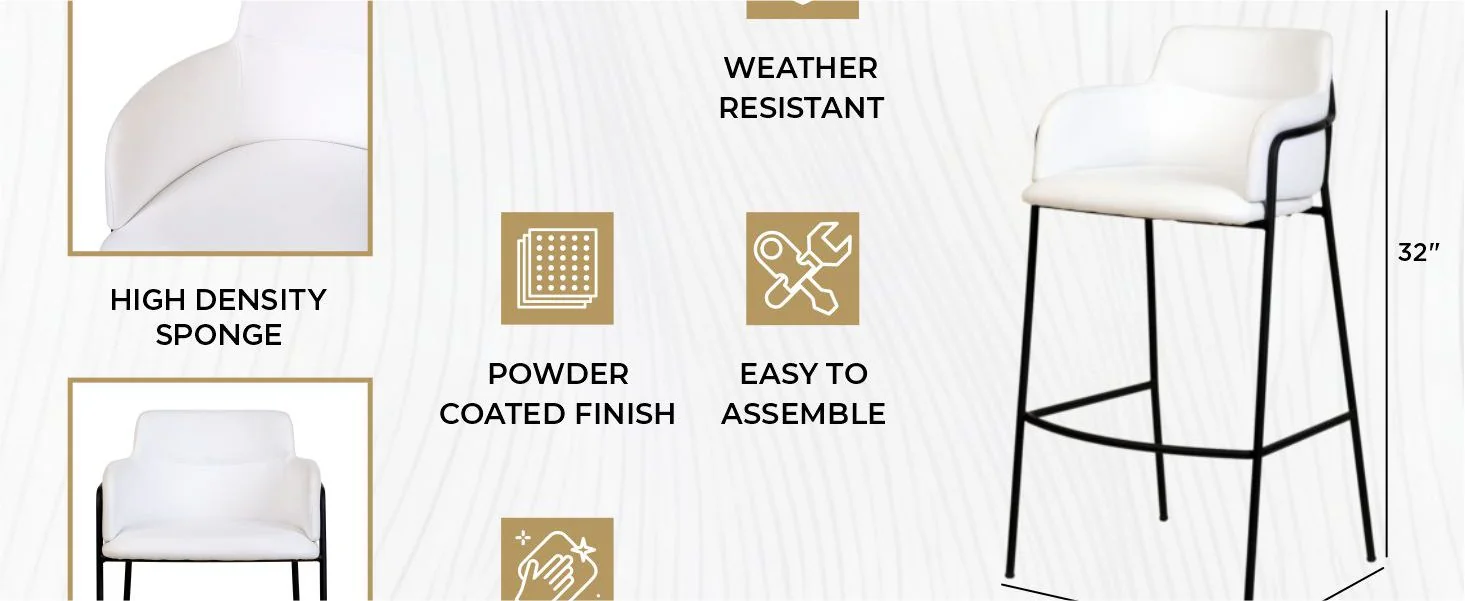 Axis Collection Modern Bar height Chair in White