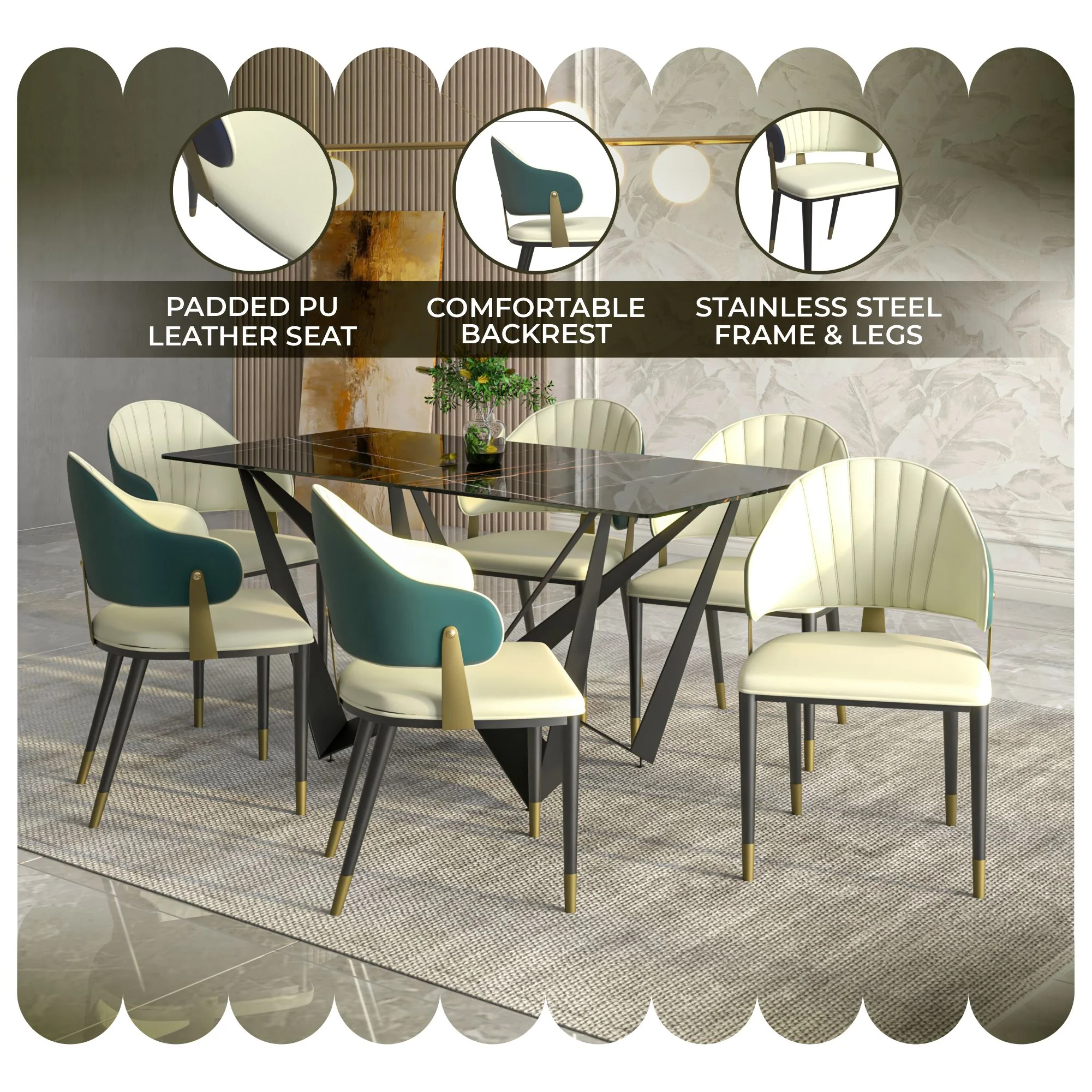 Aria Series Modern Dining Chair in Green Set of 4