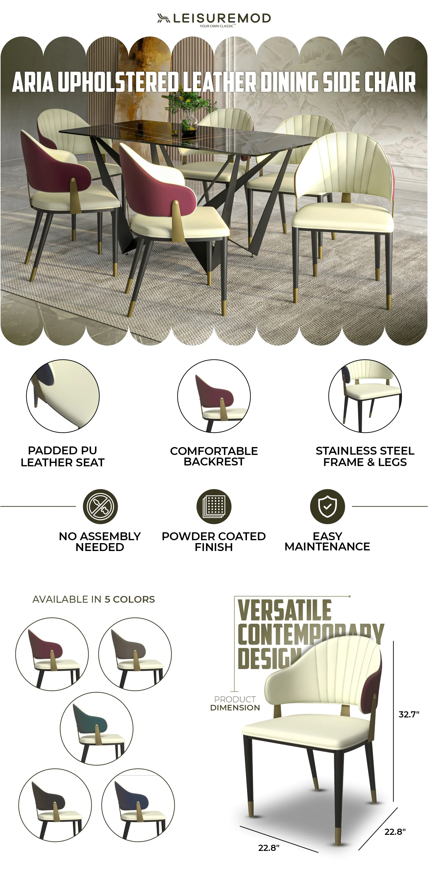 Aria Series Modern Dining Chair in Red Set of 2