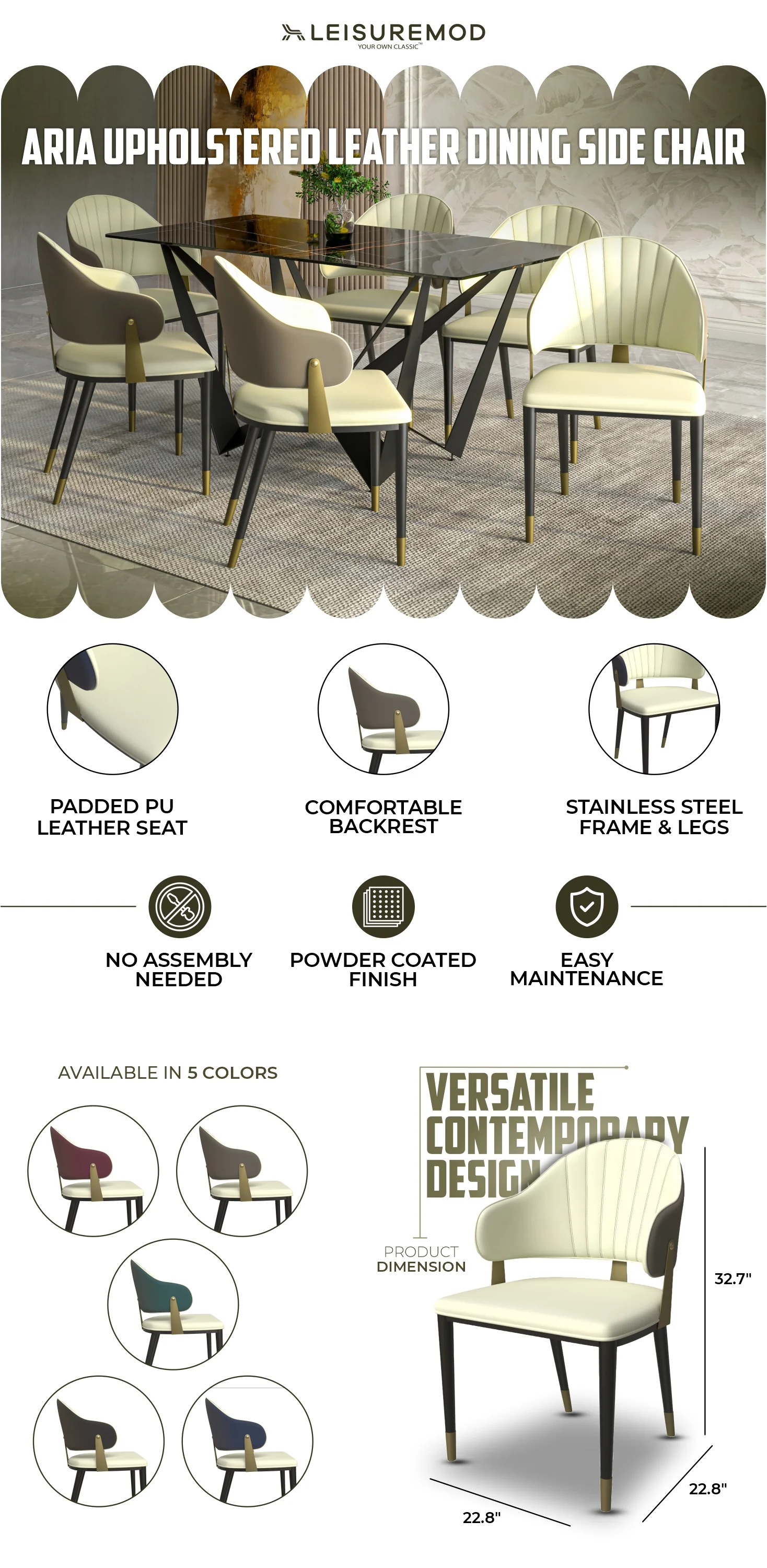 Aria Series Modern Dining Chair in Taupe Set of 4