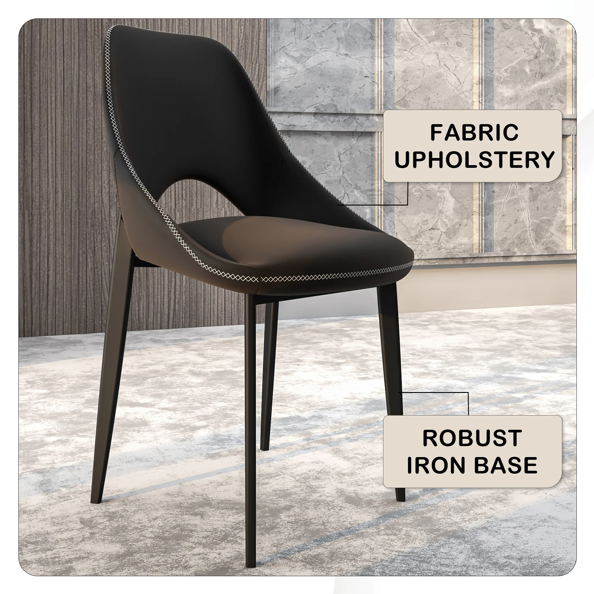 Amalfi Collection Fabric Modern Dining Chair in Charcoal - Set of 2