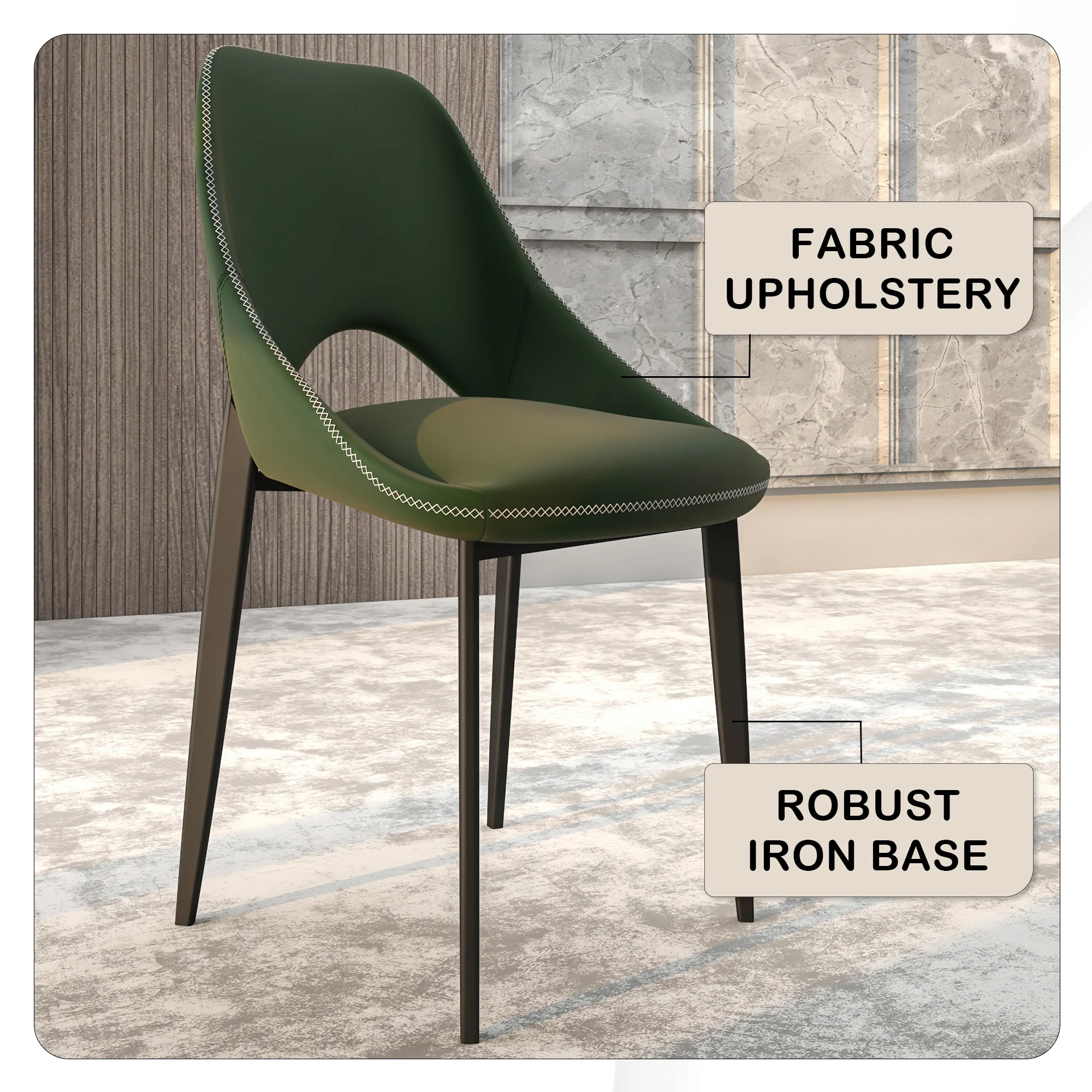 Amalfi Collection Modern Fabric Dining Chair in Olive Green - Set of 4