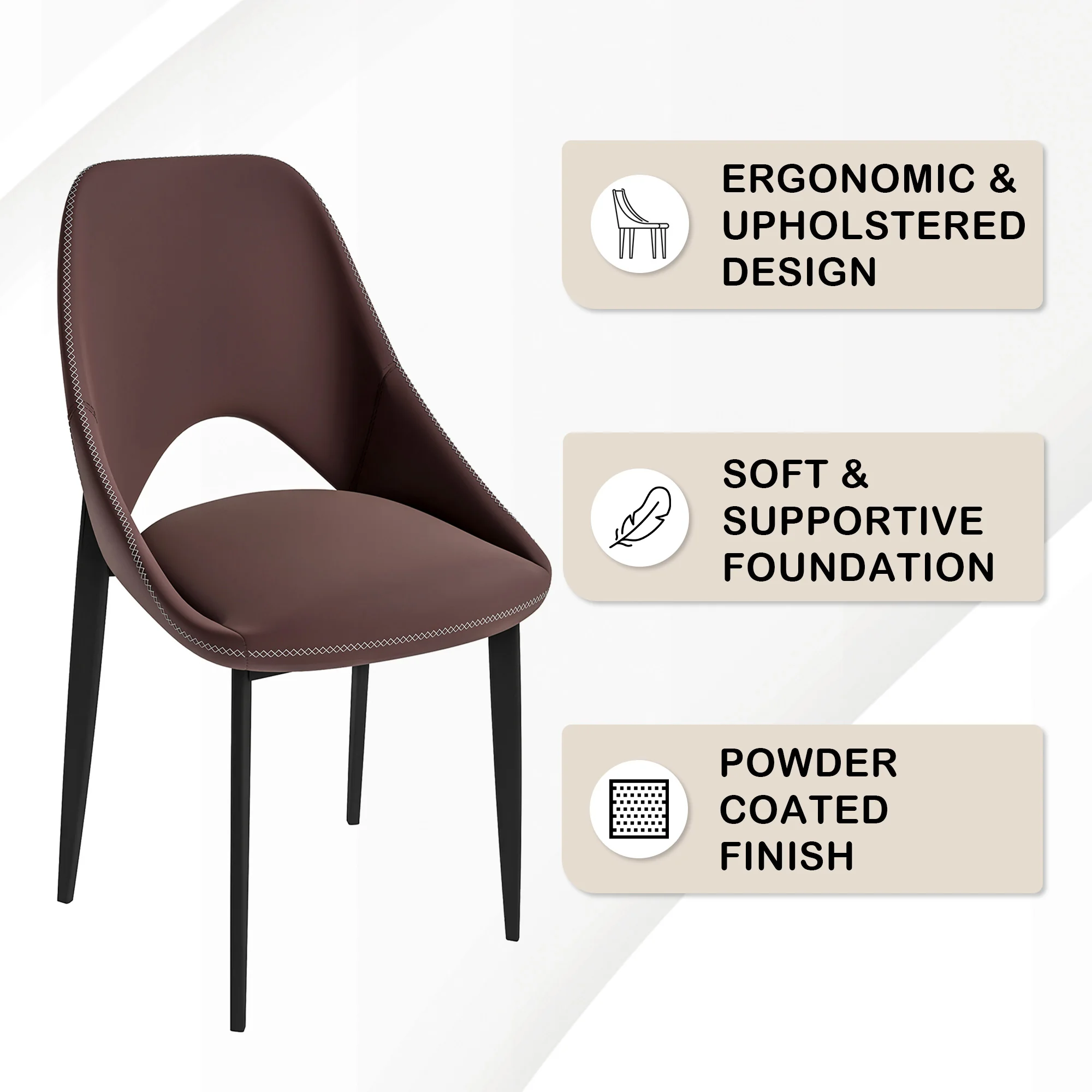 Amalfi Collection Fabric Modern Dining Chair in Plum Purple - Set of 2