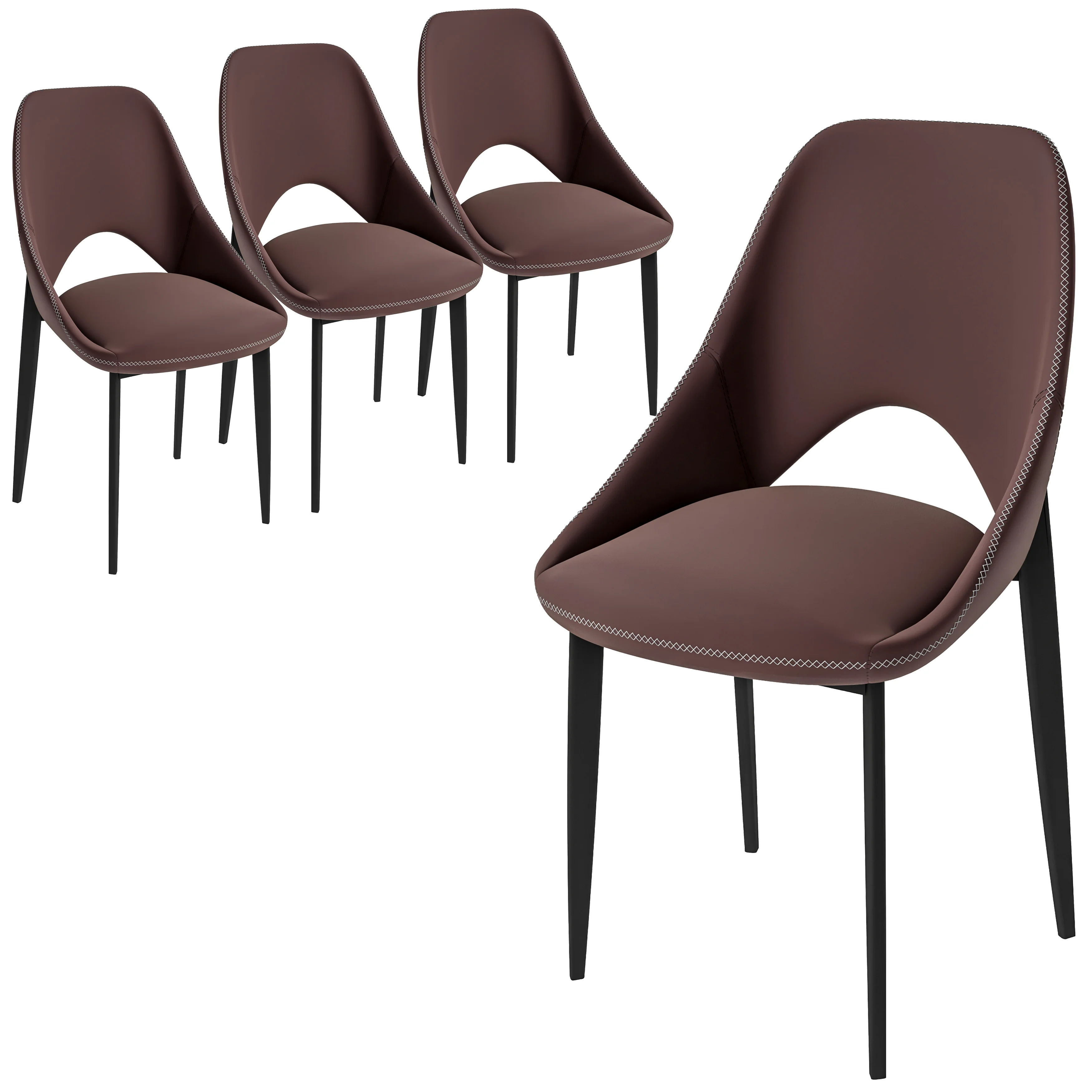 Amalfi Collection Fabric Modern Dining Chair in Plum Purple - Set of 4