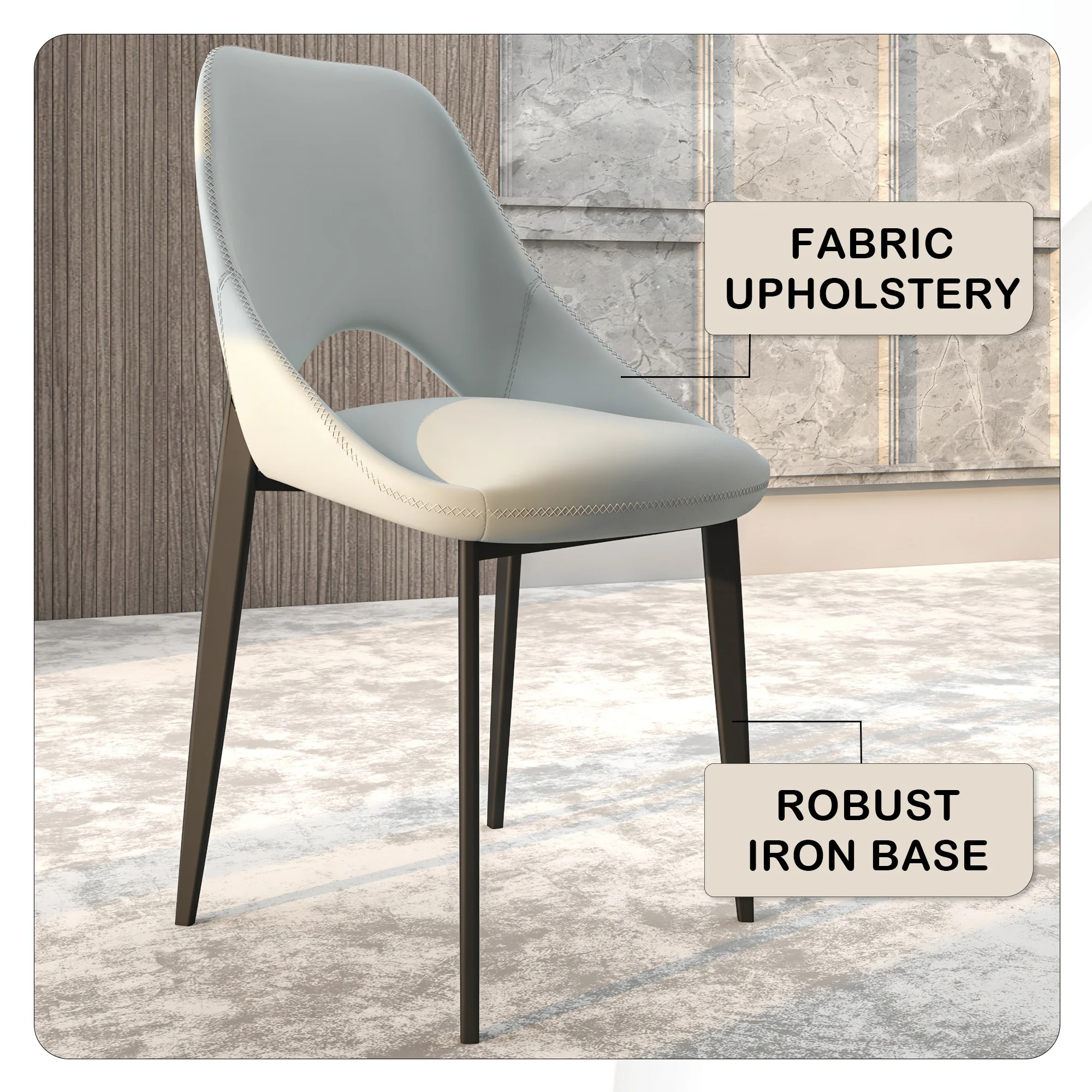 Amalfi Collection Modern Fabric Dining Chair in Coconut White - Set of 4