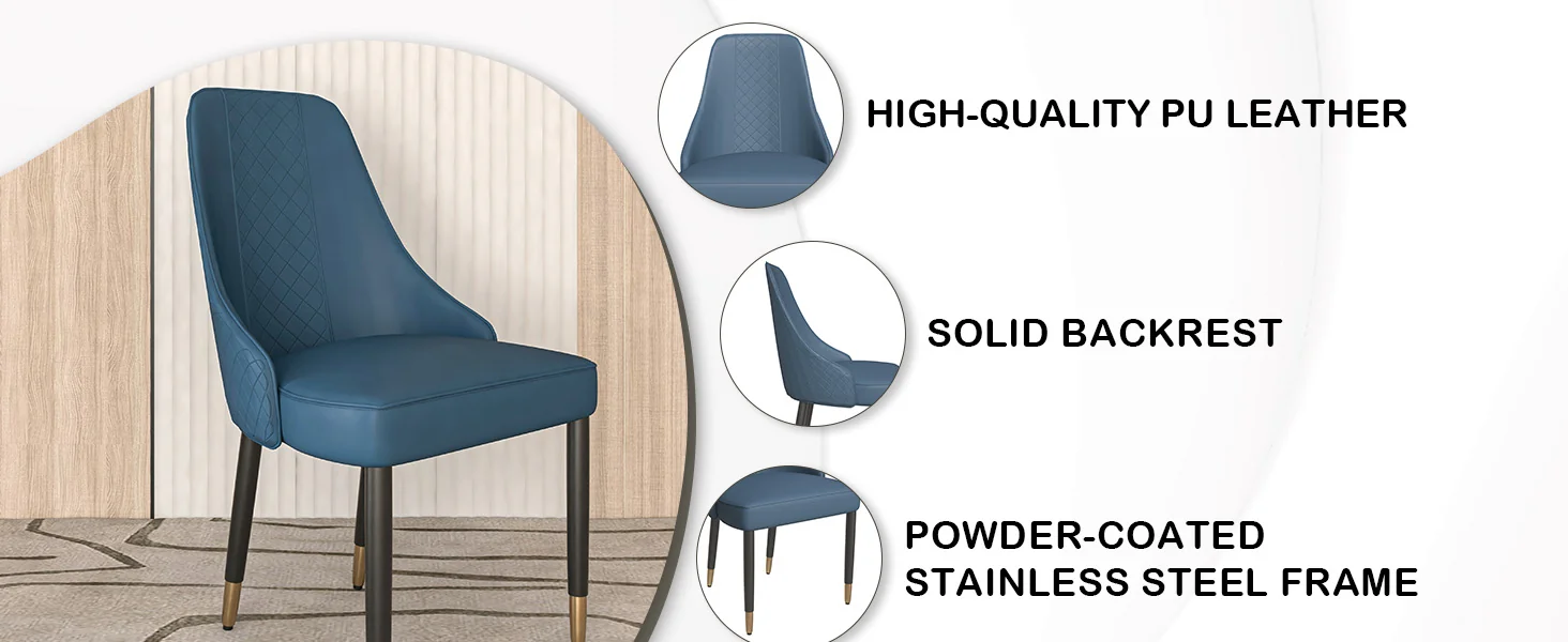 Allure Collection Modern Dining Chair In Yale Blue Fabric - Set of 4