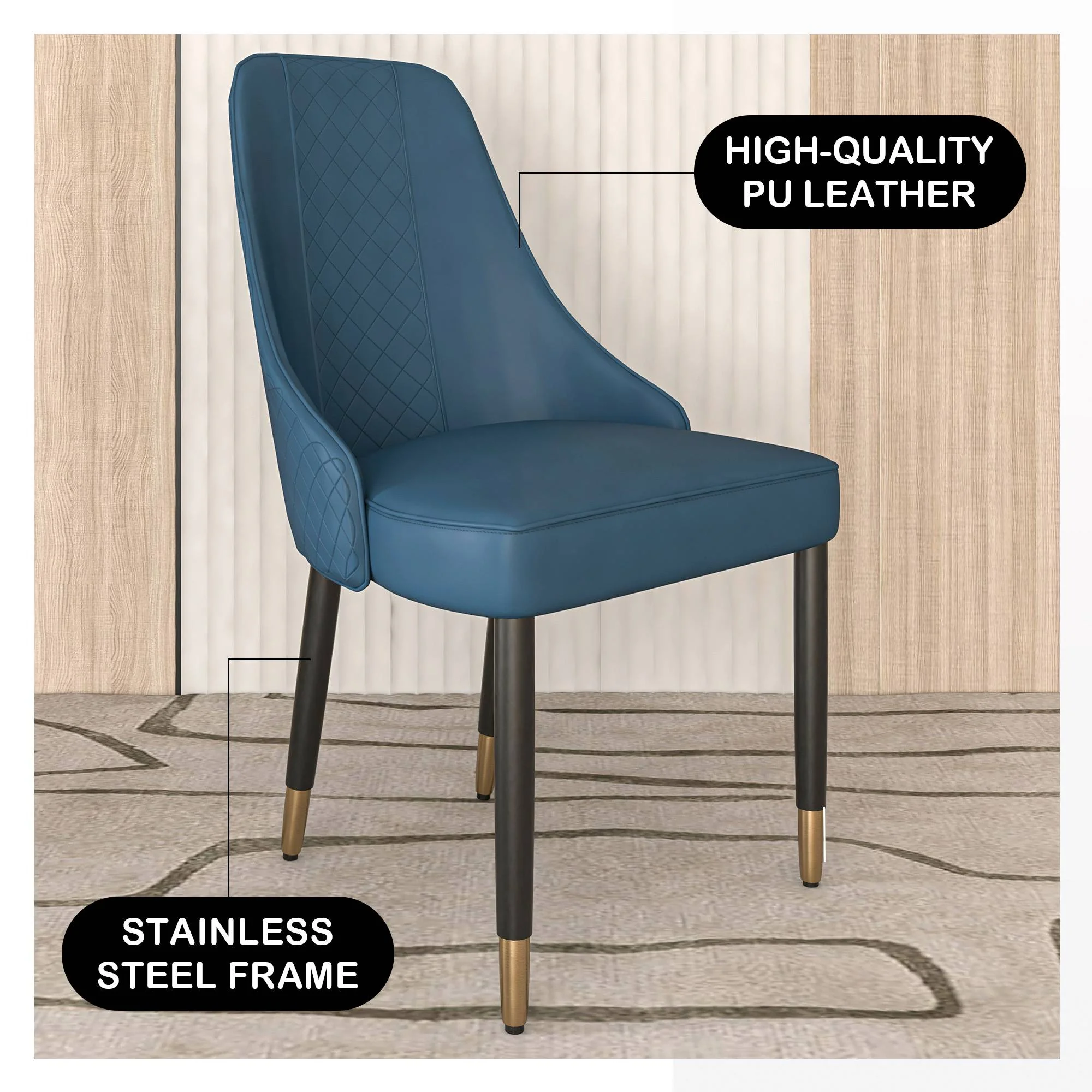 Allure Collection Modern Dining Chair In Yale Blue Fabric - Set of 4