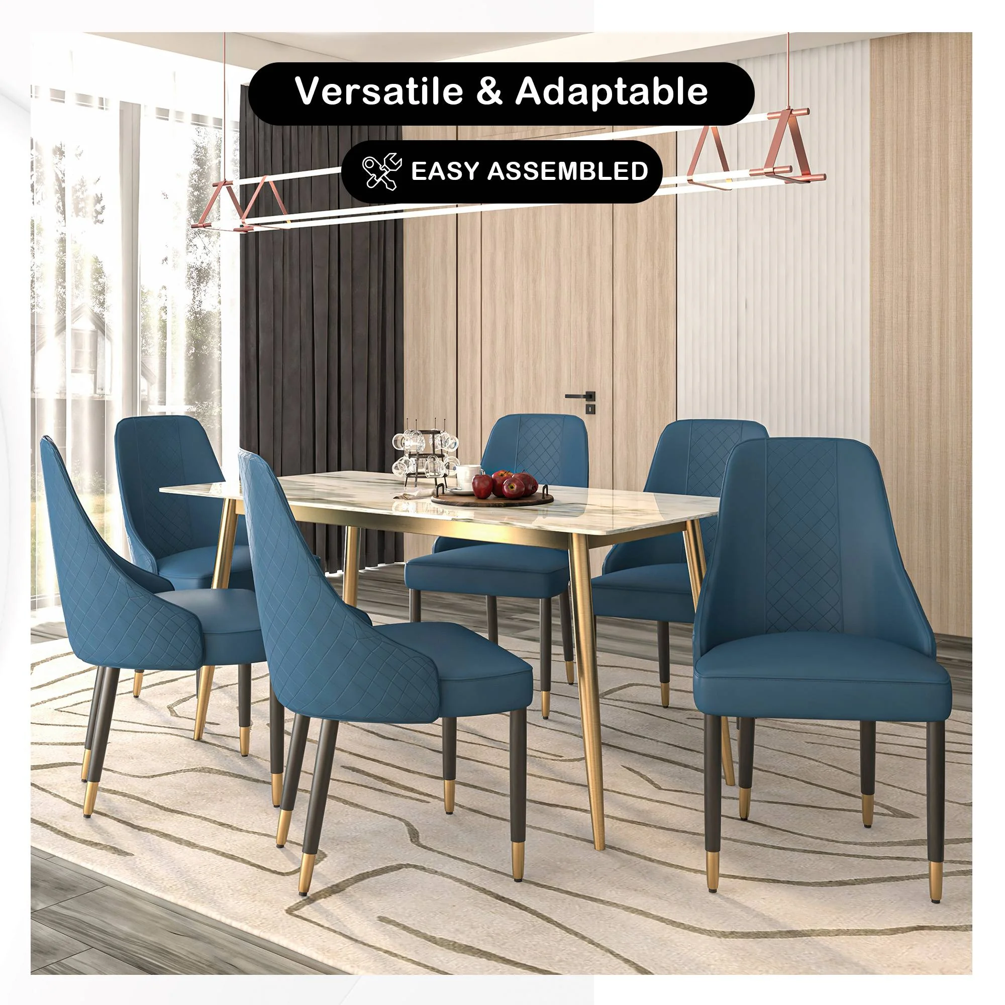 Allure Collection Modern Dining Chair In Yale Blue Fabric - Set of 4