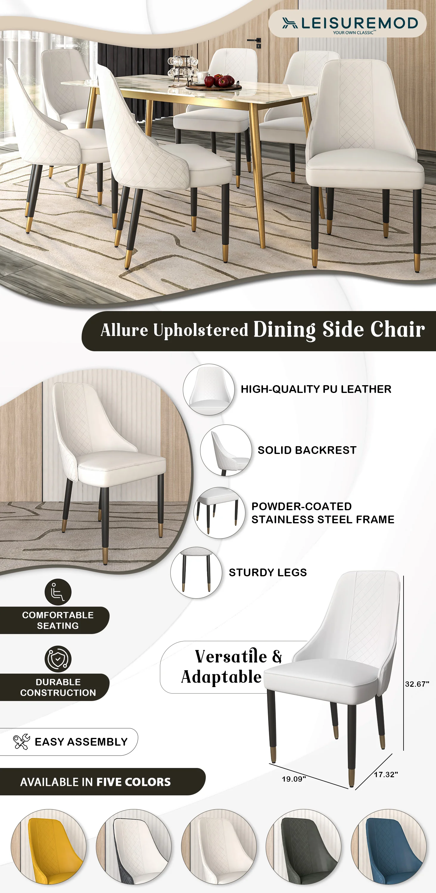 Allure Collection Modern Dining Chair In White - Set of 2