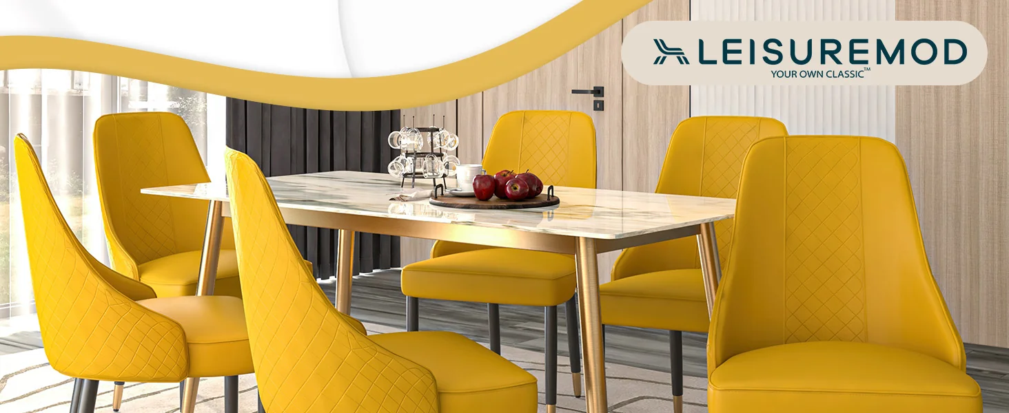 Allure Collection Modern Dining Chair In Mustard Yellow - Set of 2