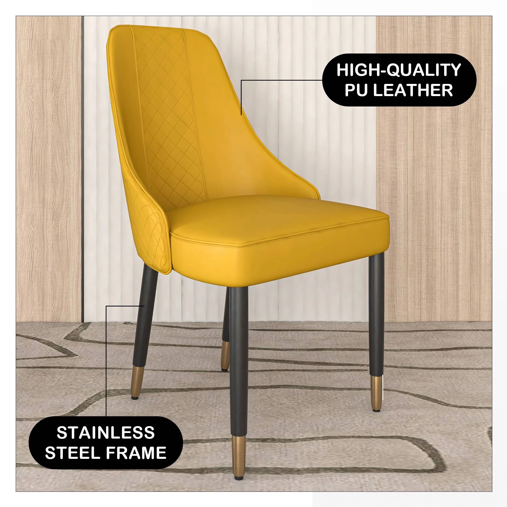 Allure Collection Modern Dining Chair In Mustard Yellow - Set of 4