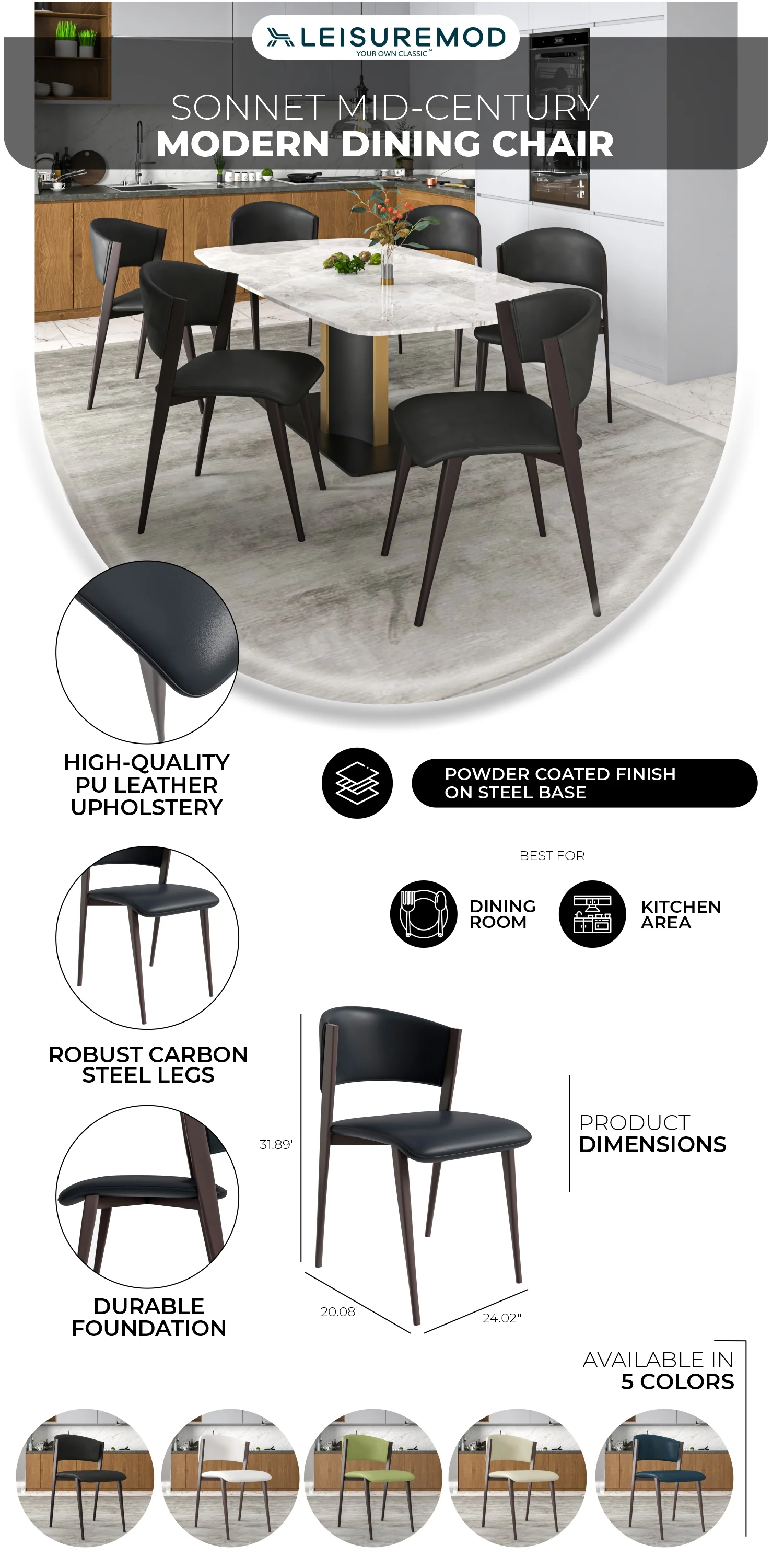 Aspen Collection Modern Dining Chair in Black