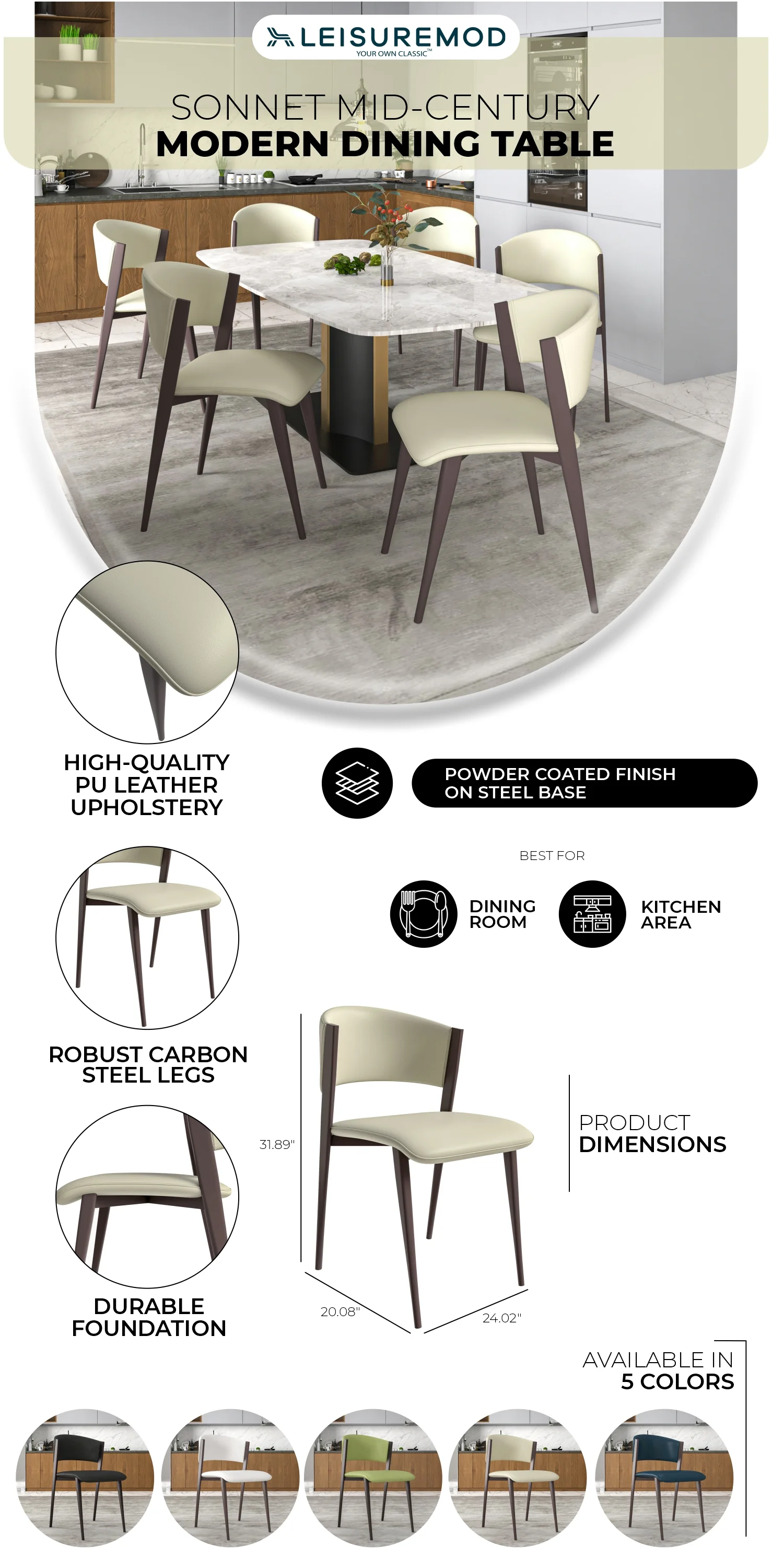 Aspen Collection Modern Dining Chair Set of 4 in White
