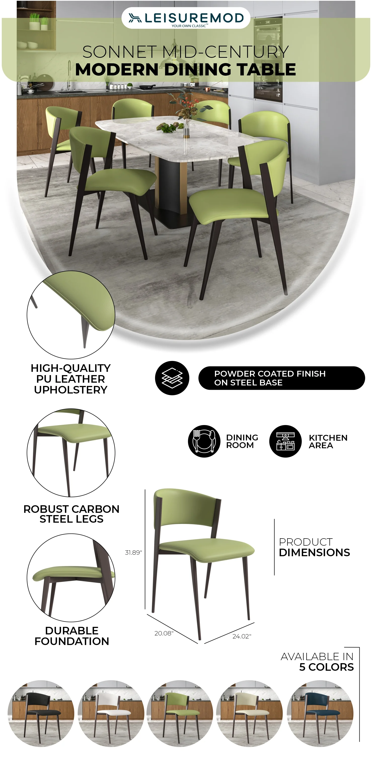 Aspen Collection Modern Dining Chair in Olive Green