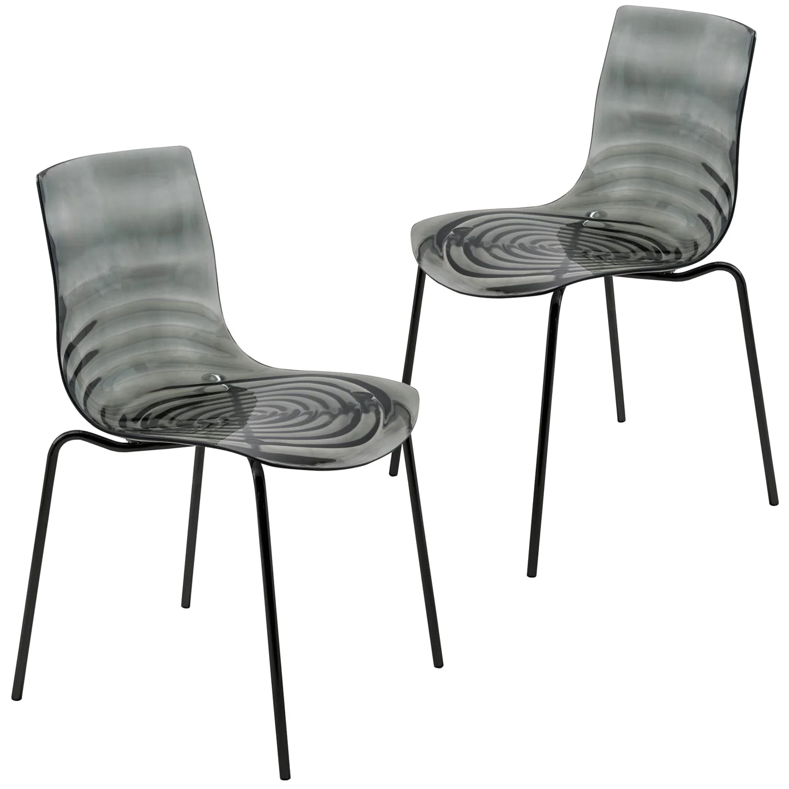 Astor Water Ripple Design Dining Chair in Black Base Trans Black Seat Set of 2