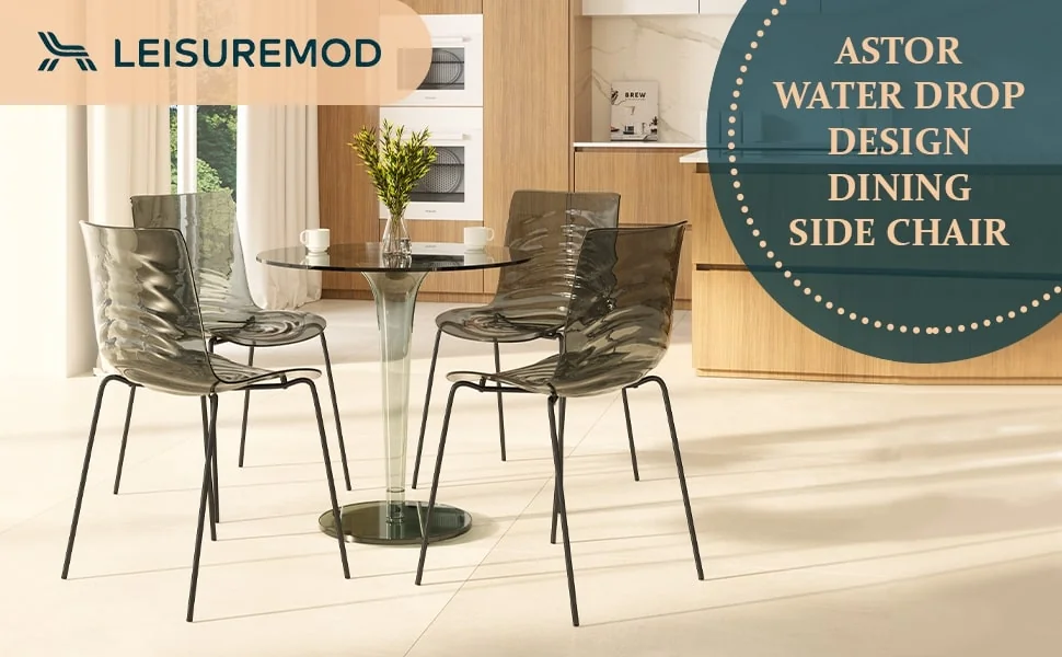 Astor Water Ripple Design Dining Chair in Black Base Trans Black Seat Set of 2