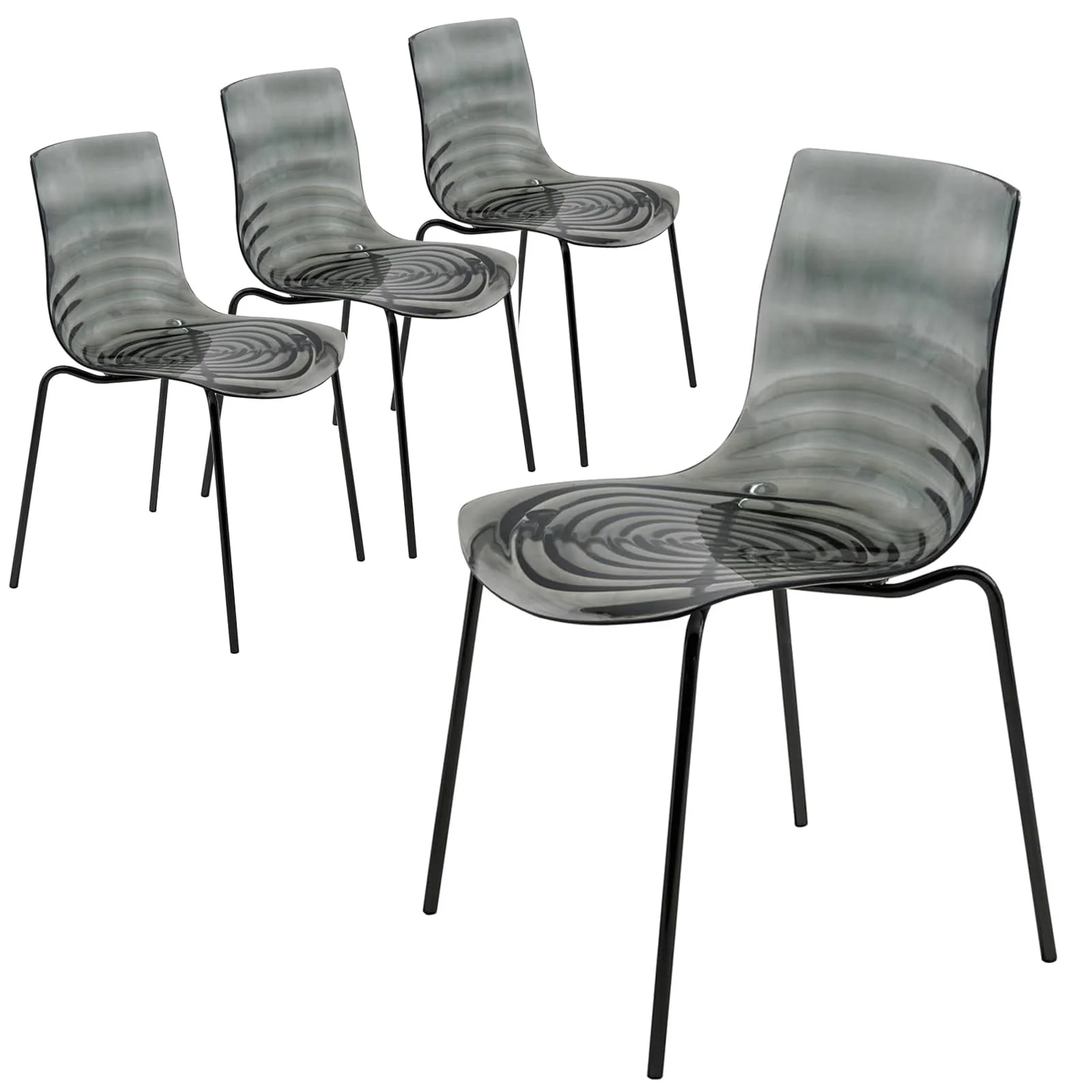 Astor Water Ripple Design Dining Chair in Black Base Trans Black Seat Set of 4