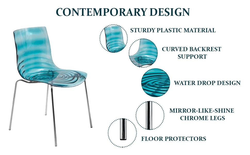Astor Water Ripple Design Dining Chair in Black Base Trans Blue Seat