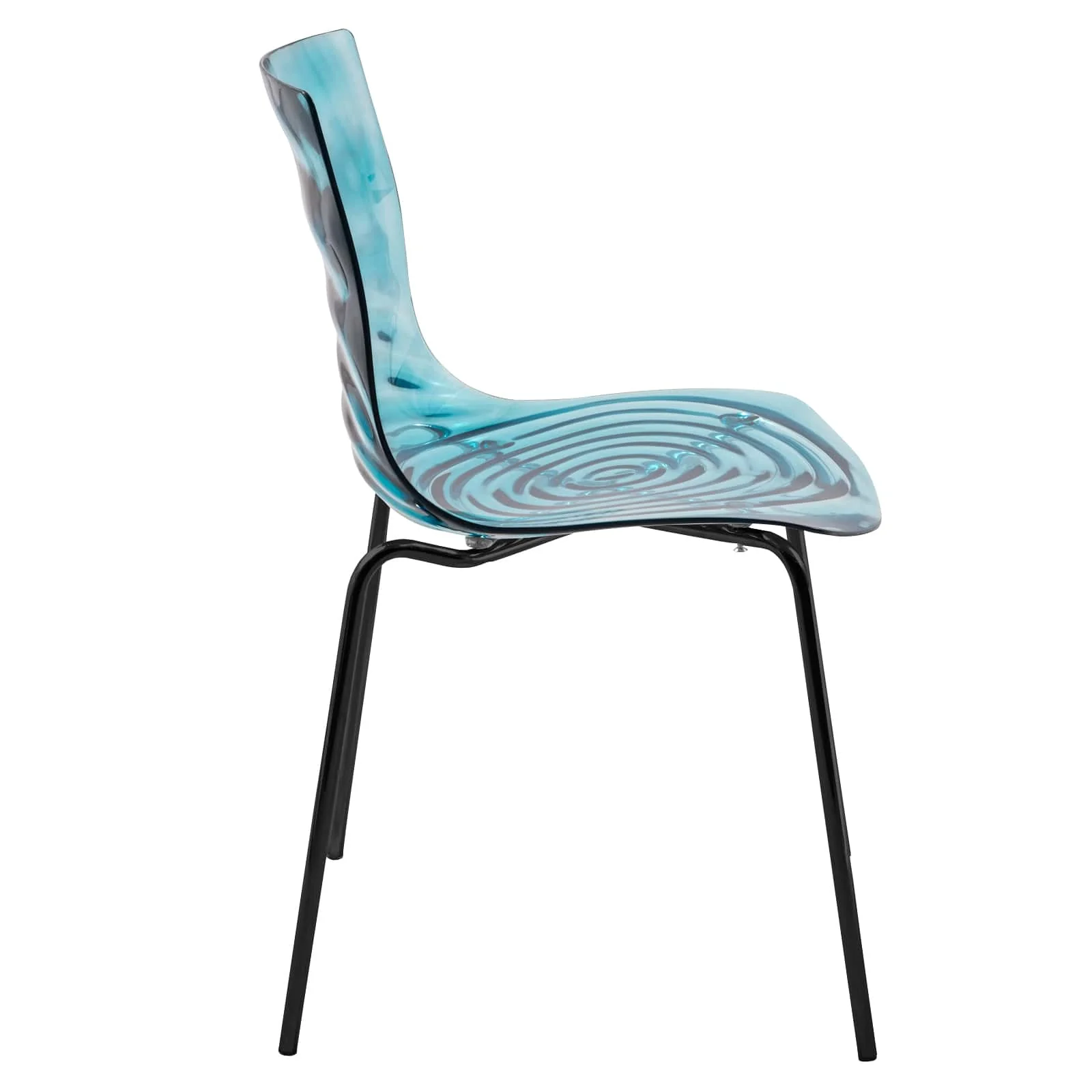 Astor Water Ripple Design Dining Chair in Black Base Trans Blue Seat Set of 2