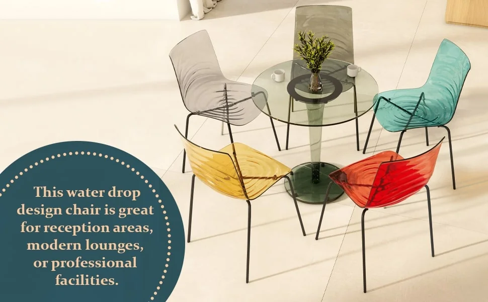 Astor Water Ripple Design Dining Chair in Black Base Trans Blue Seat Set of 4