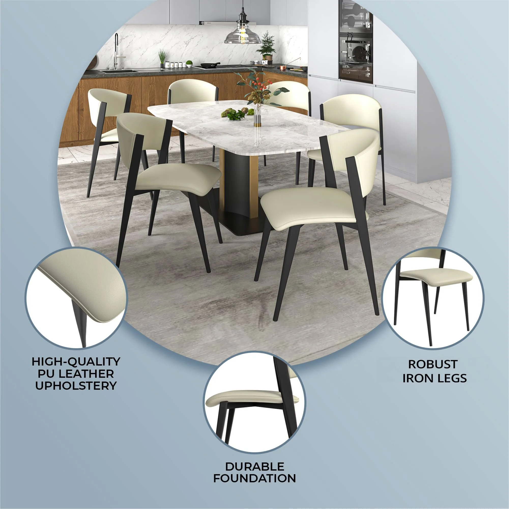 Aspen Collection Modern Dining Chair Black Frame in Light Grey Set of 4