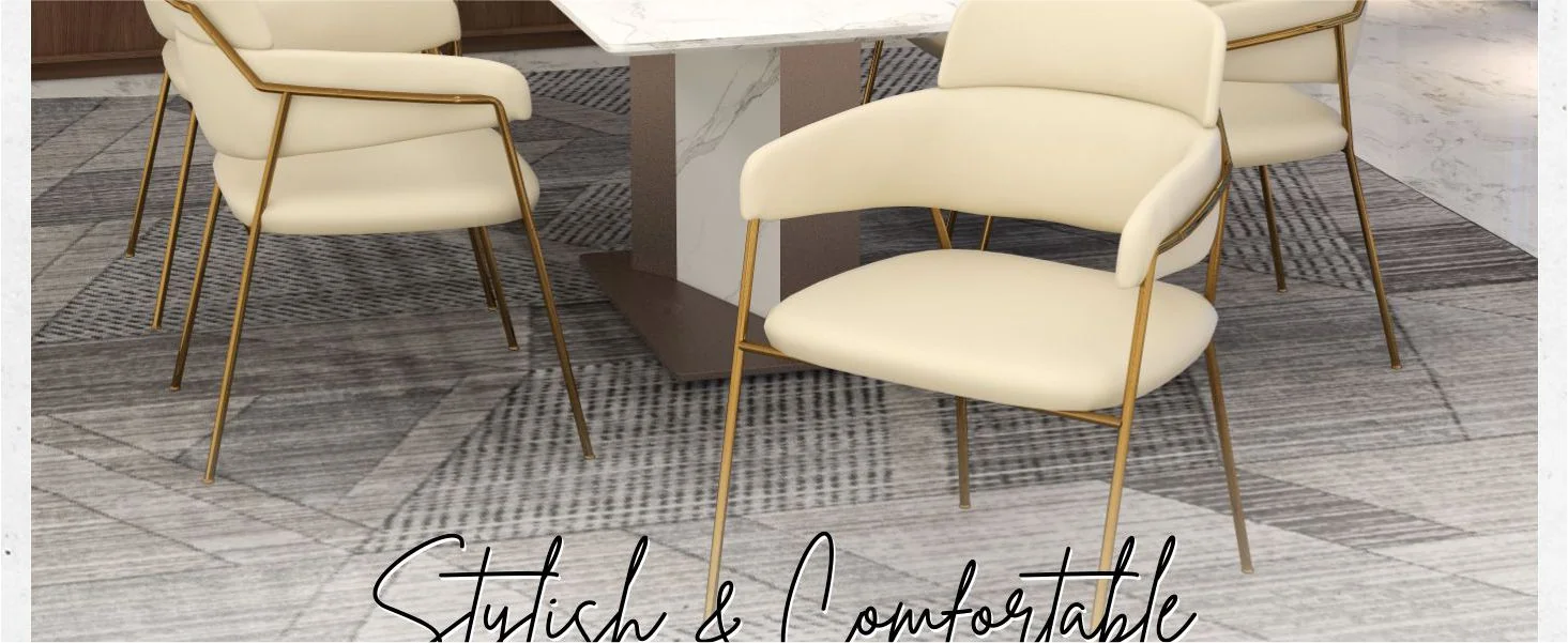 Axis Collection Modern Gold Dining Chair in Beige