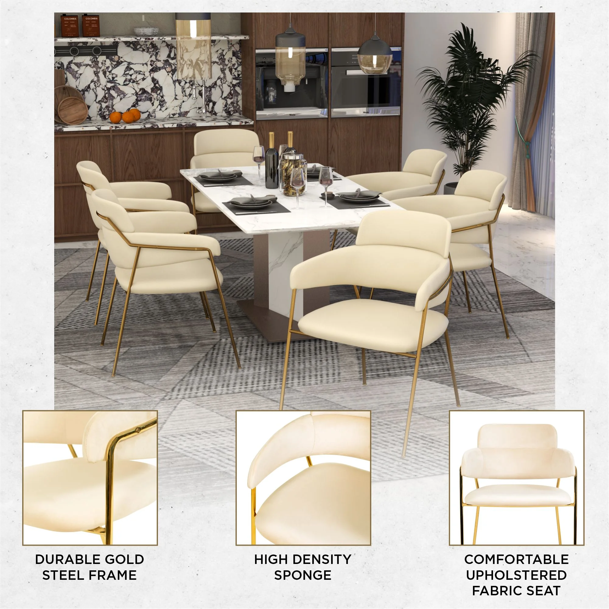 Axis Collection Modern Gold Dining Chair in Beige