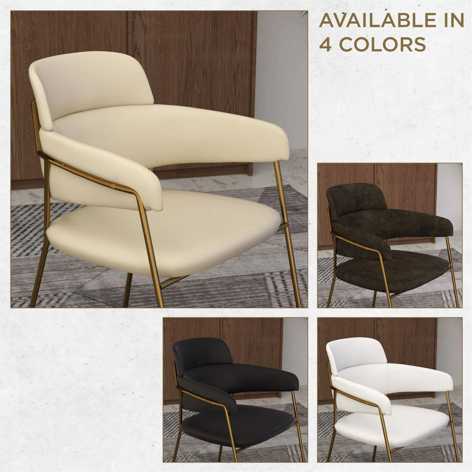Axis Collection Modern Gold Dining Chair in Beige - Set of 2
