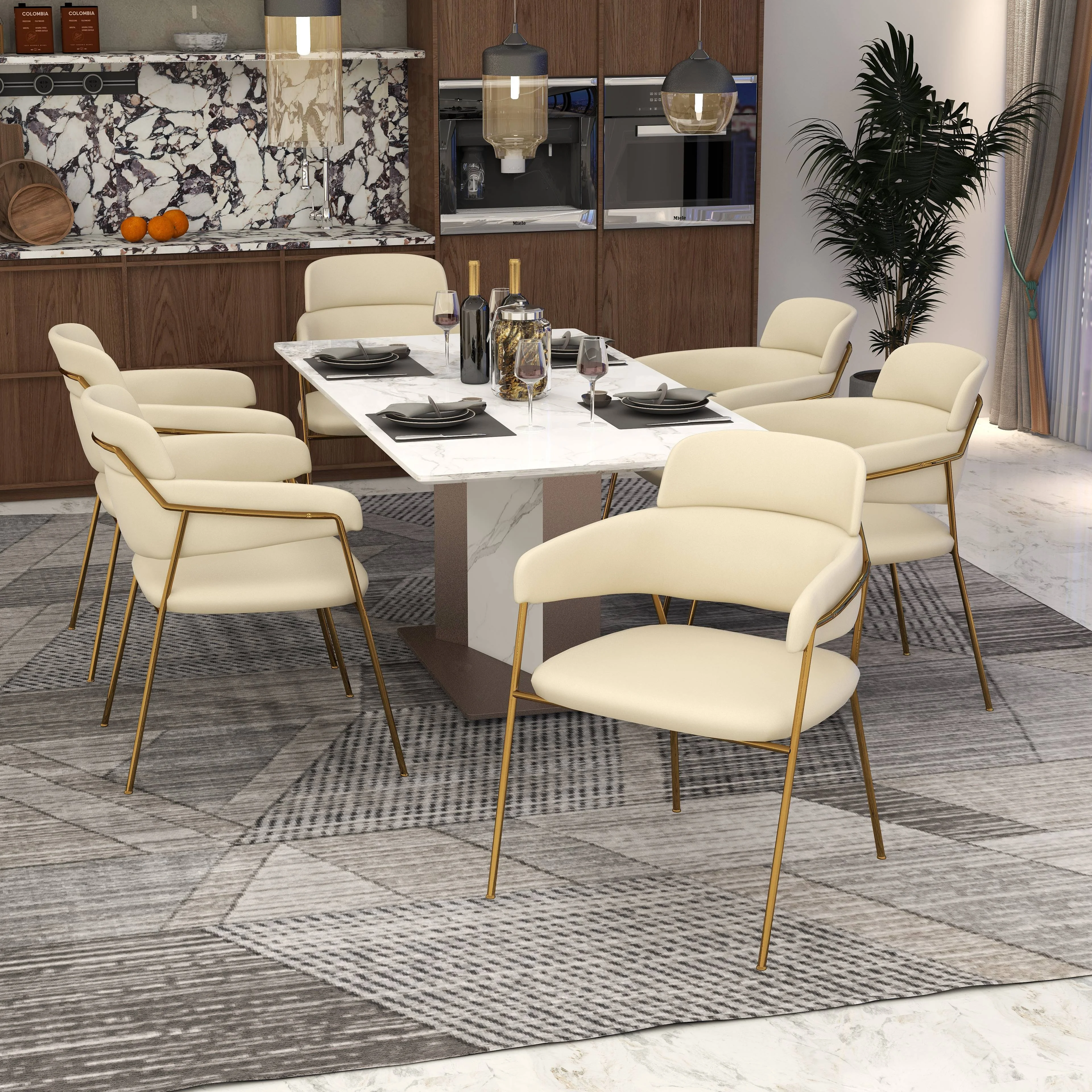 Axis Collection Modern Gold Dining Chair in Beige - Set of 4