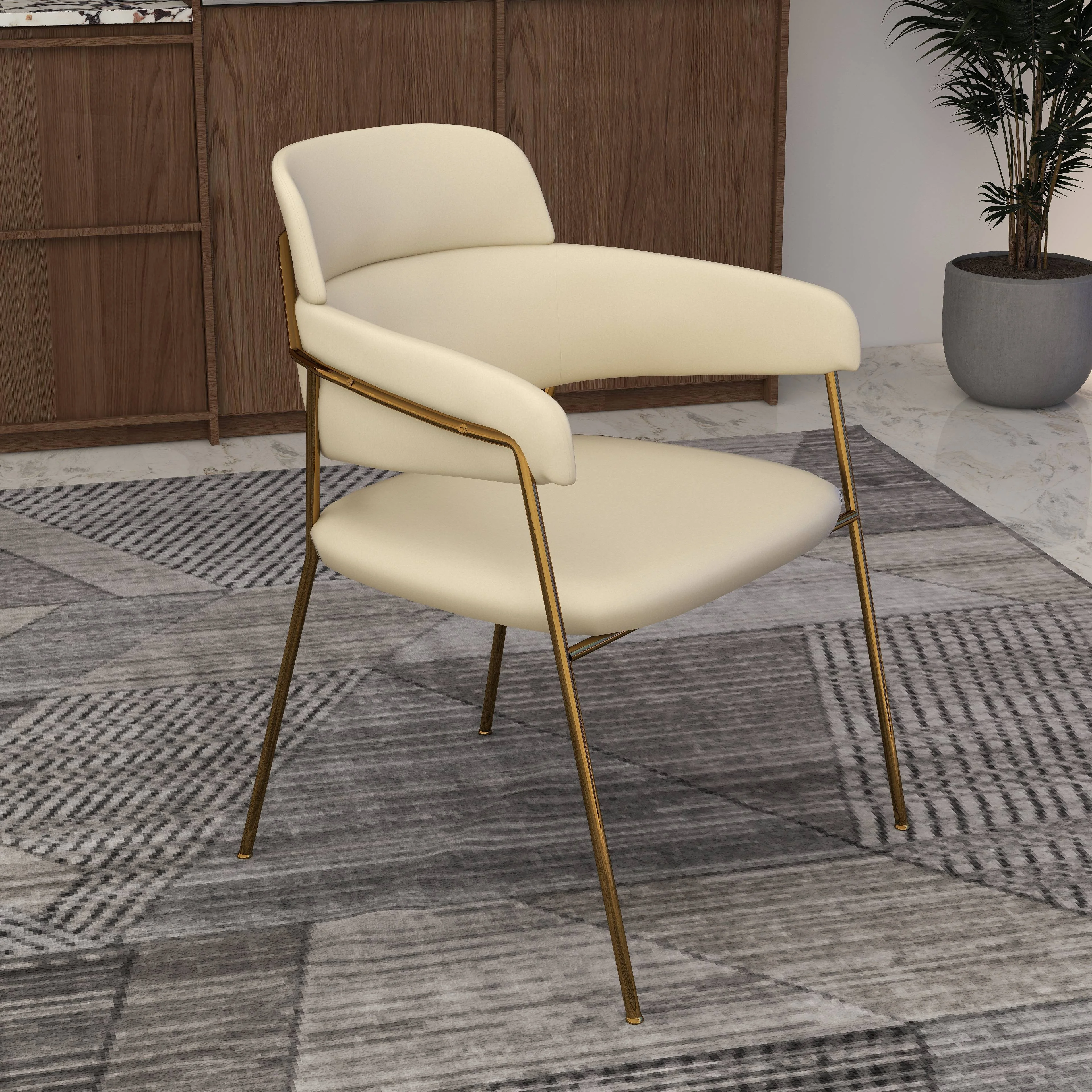 Axis Collection Modern Gold Dining Chair in Beige - Set of 4
