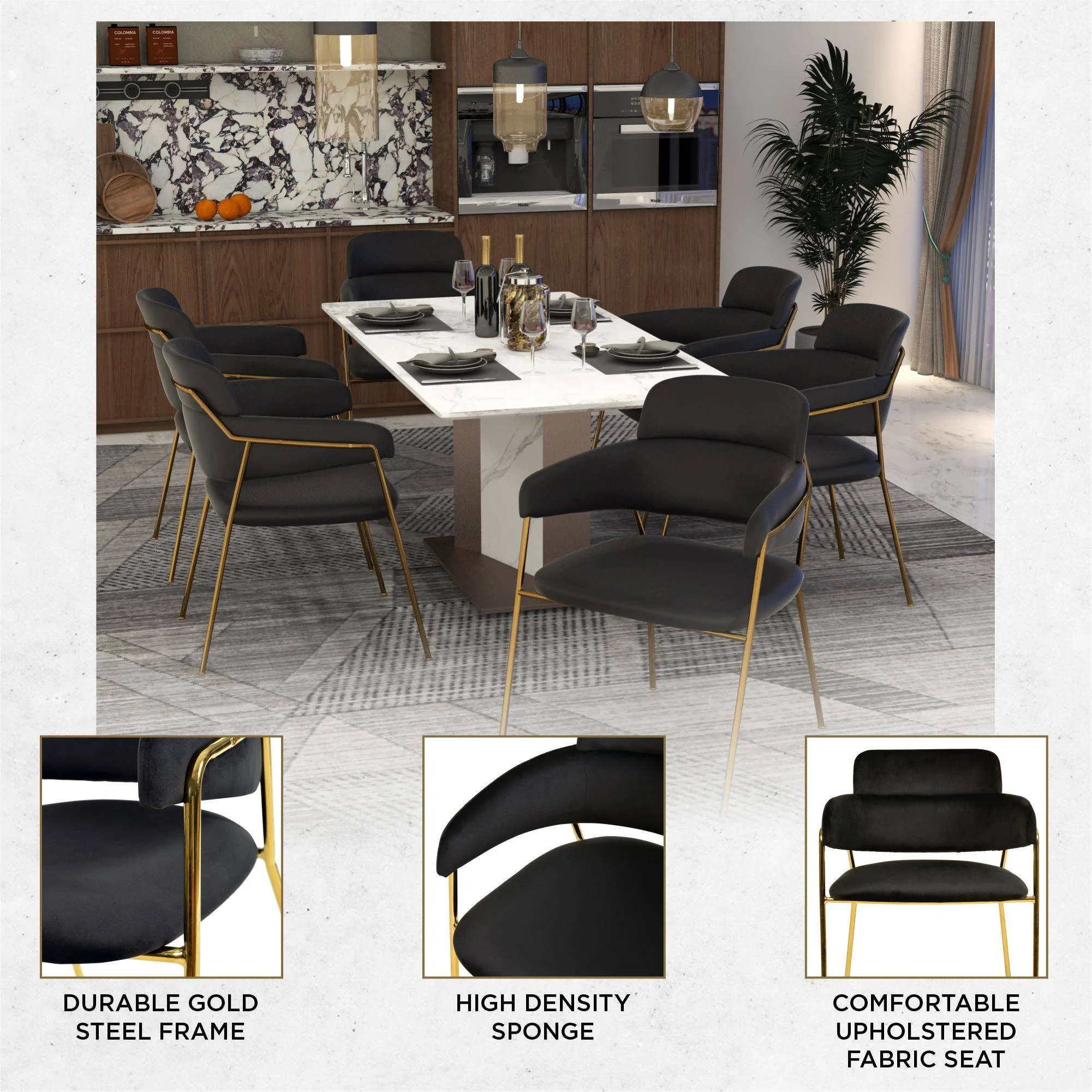 Axis Collection Modern Gold Dining Chair in Black - Set of 2