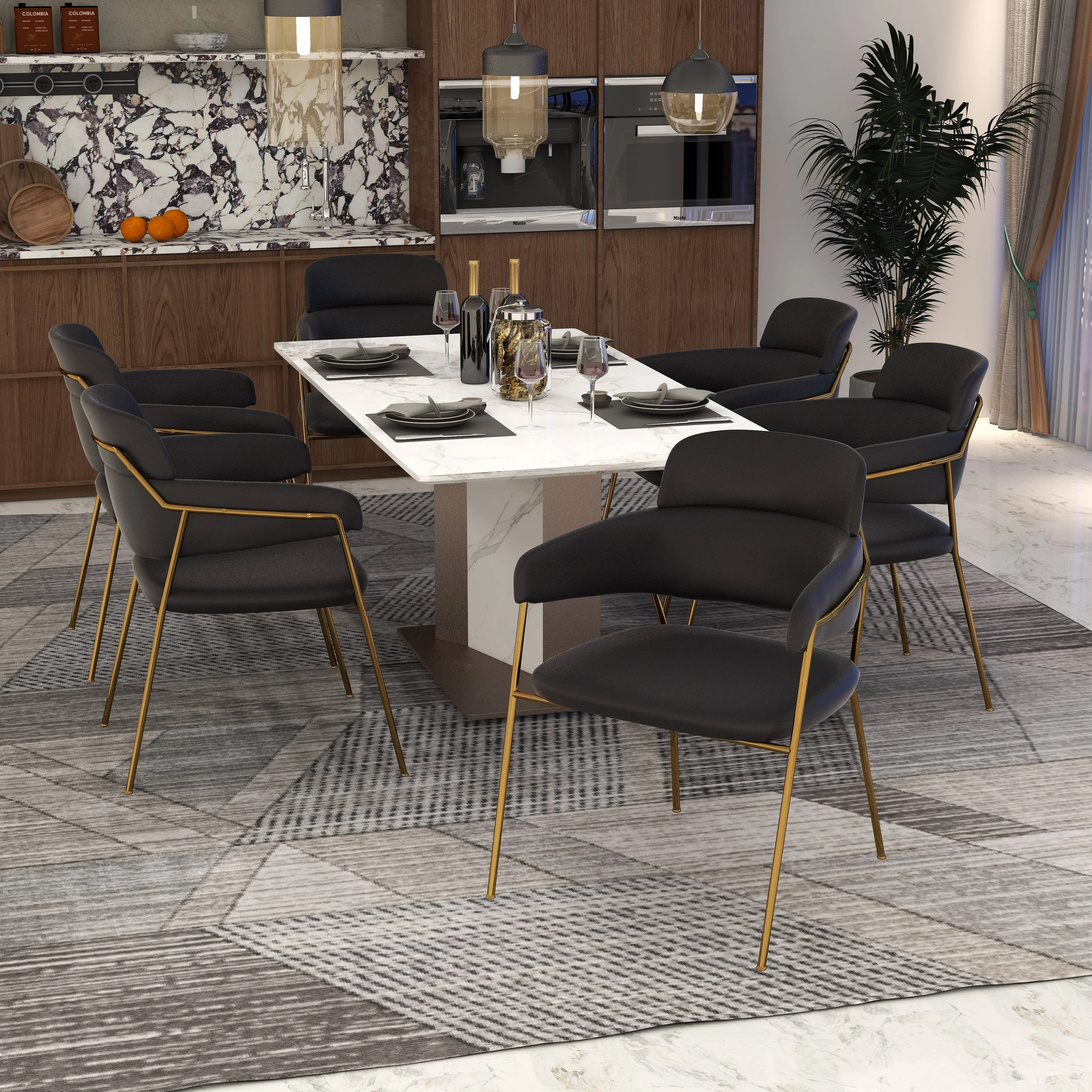 Axis Collection Modern Gold Dining Chair in Black - Set of 4