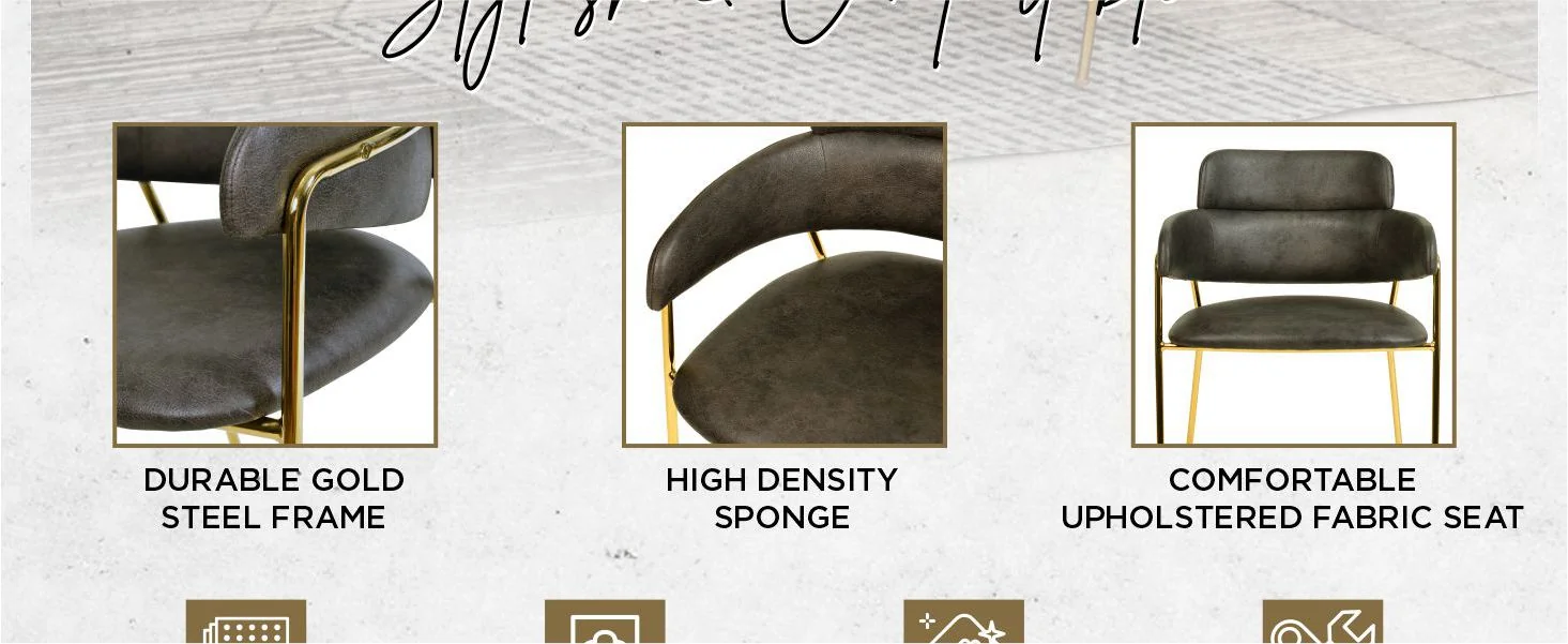 Axis Collection Modern Gold Dining Chair in Charcoal