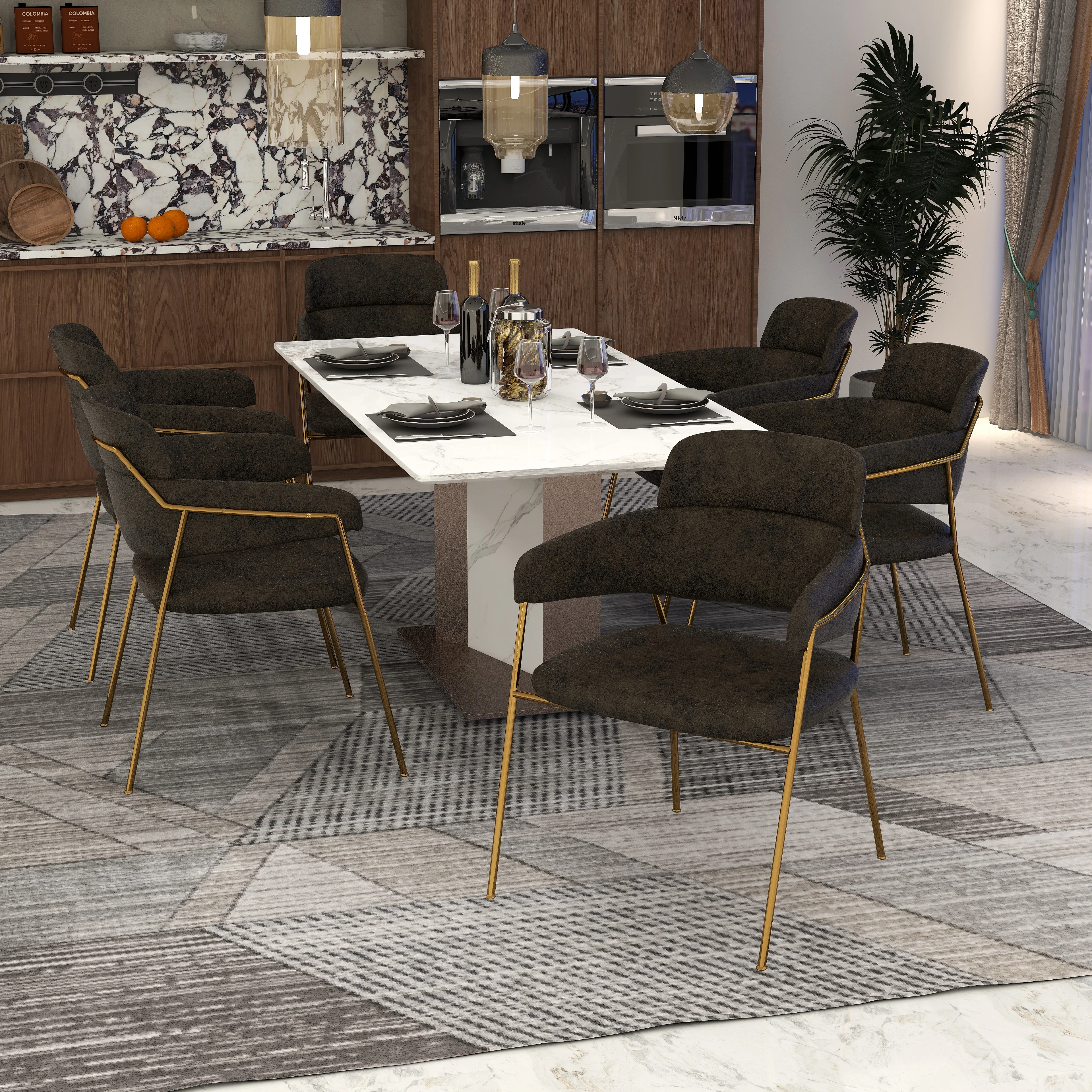 Axis Collection Modern Gold Dining Chair in Charcoal