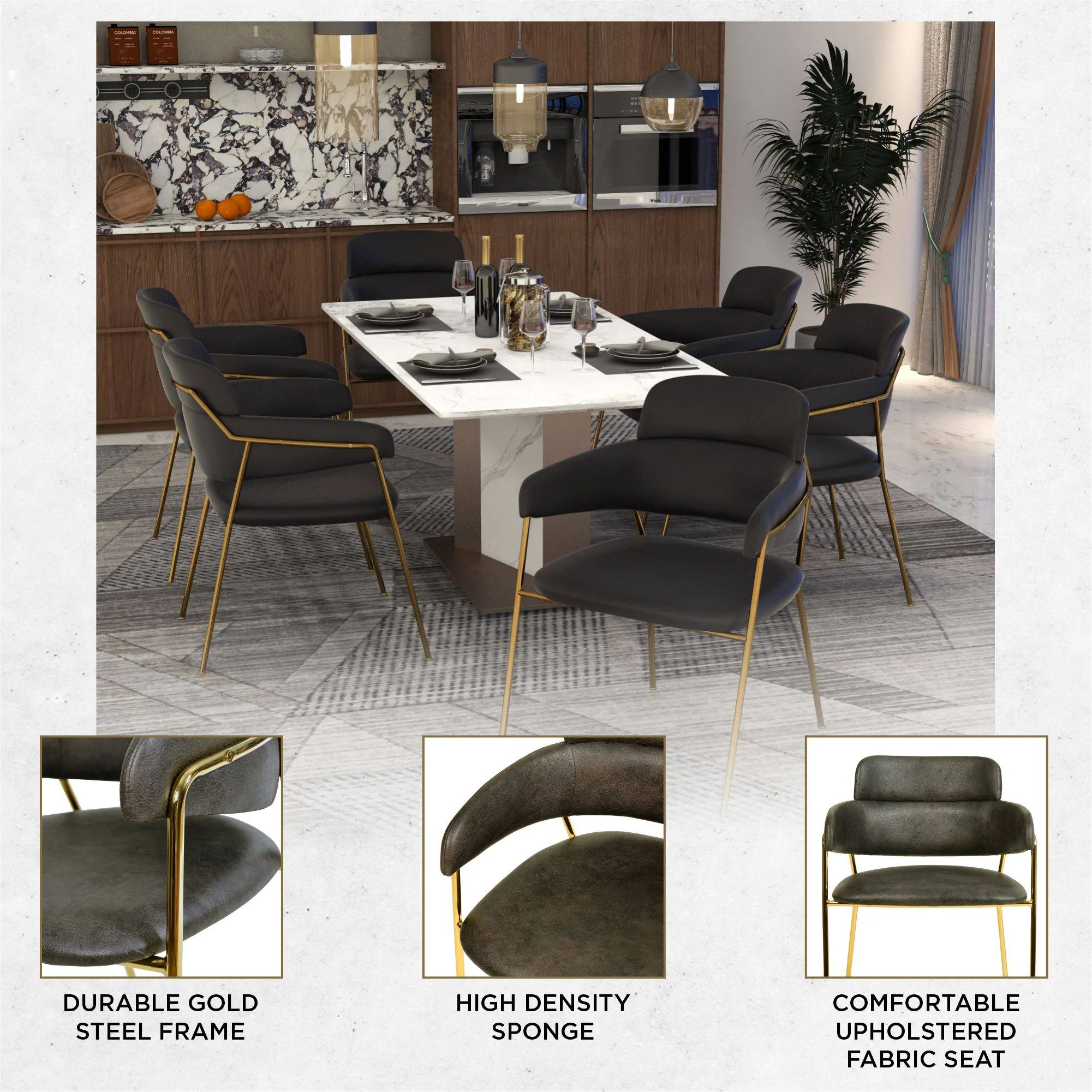 Axis Collection Modern Gold Dining Chair in Charcoal - Set of 2
