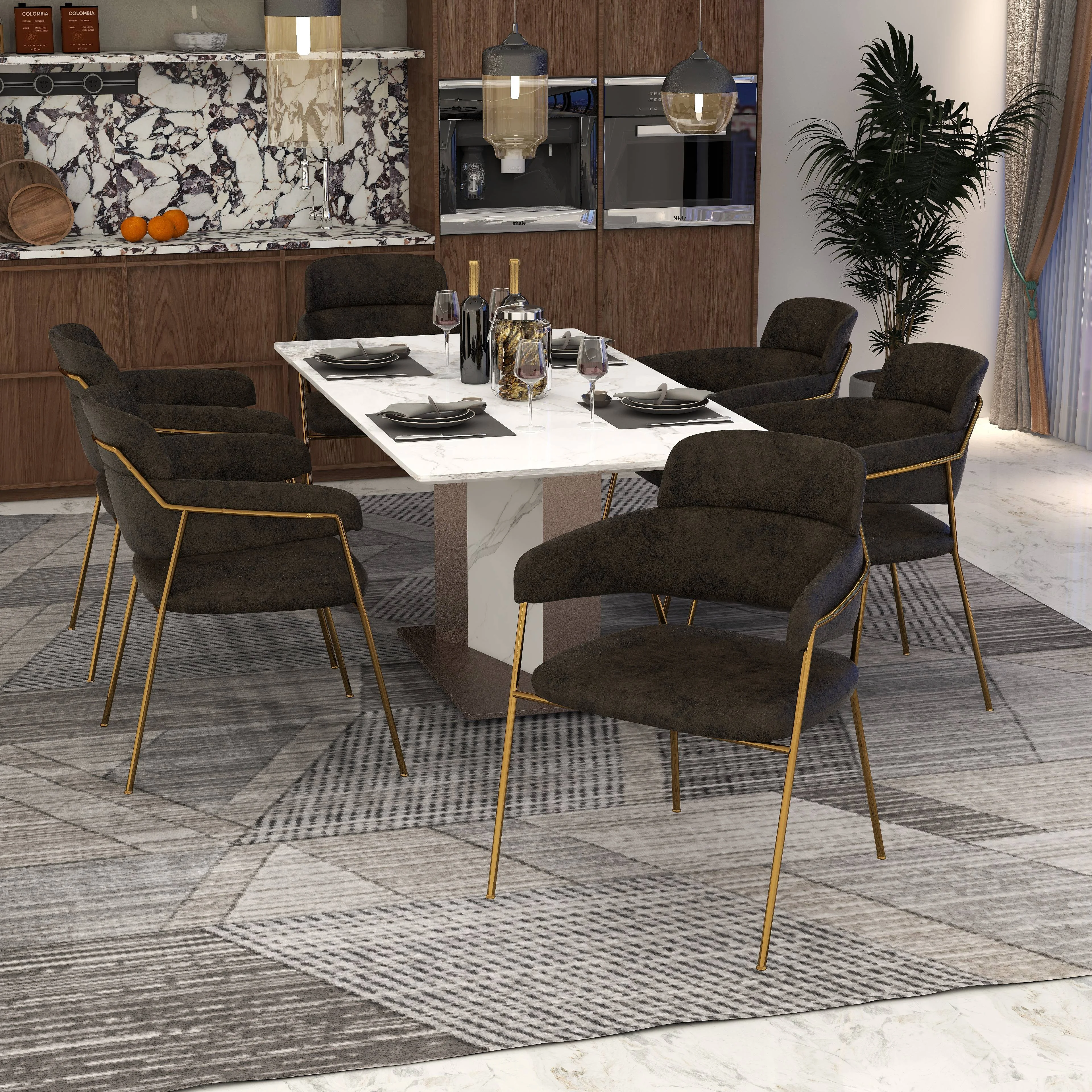 Axis Collection Modern Gold Dining Chair in Charcoal - Set of 2