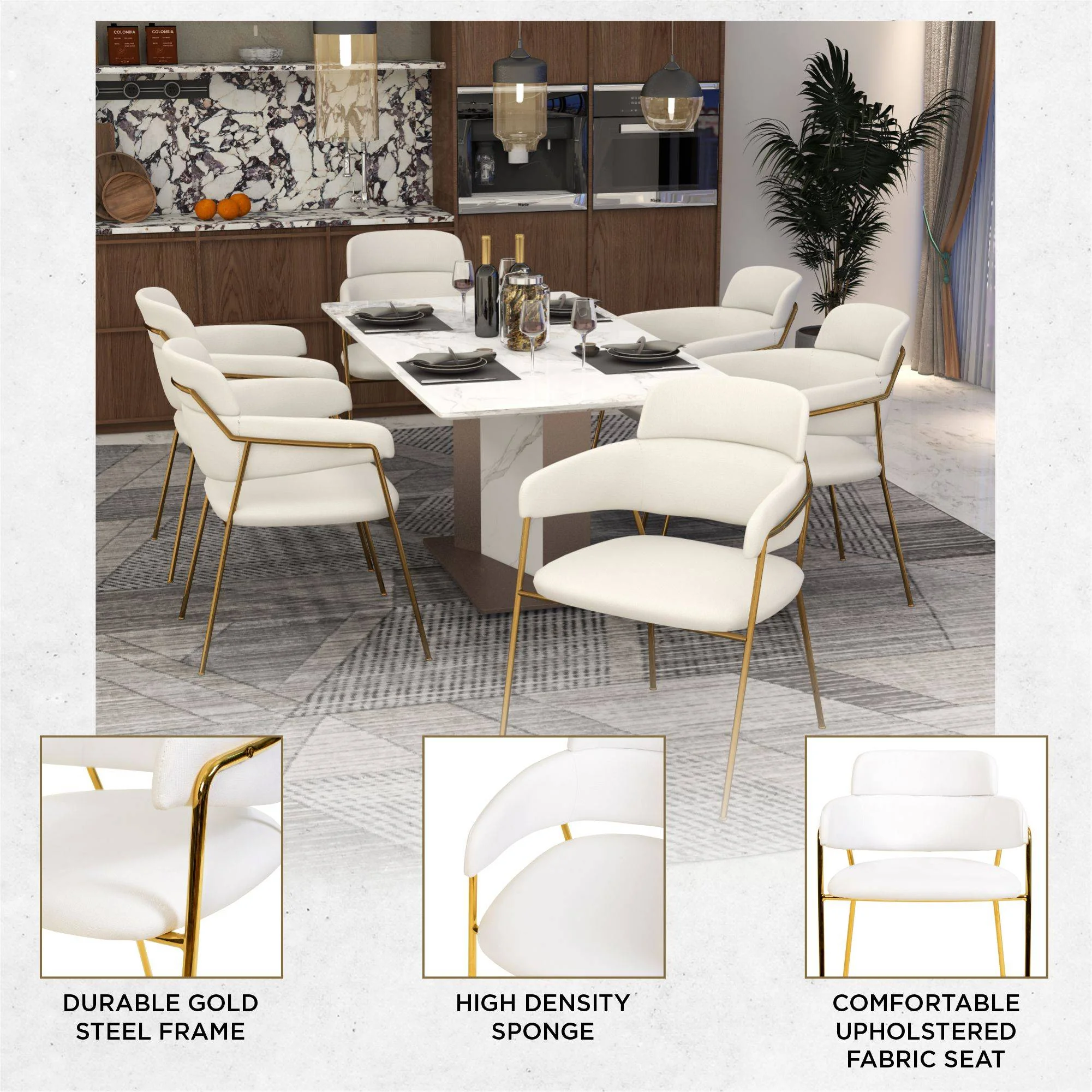 Axis Collection Modern Gold Dining Chair in White - Set of 2