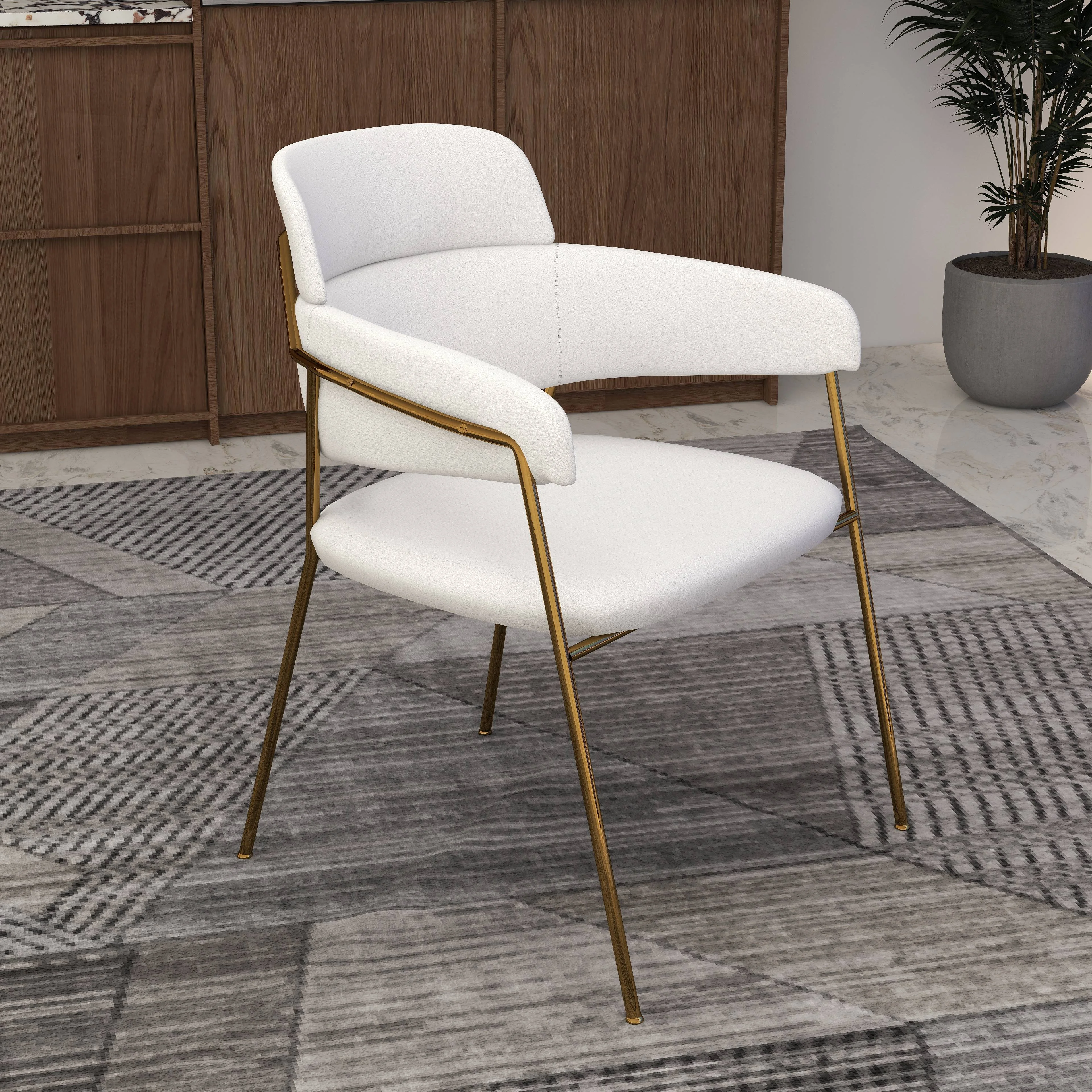 Axis Collection Modern Gold Dining Chair in White - Set of 2