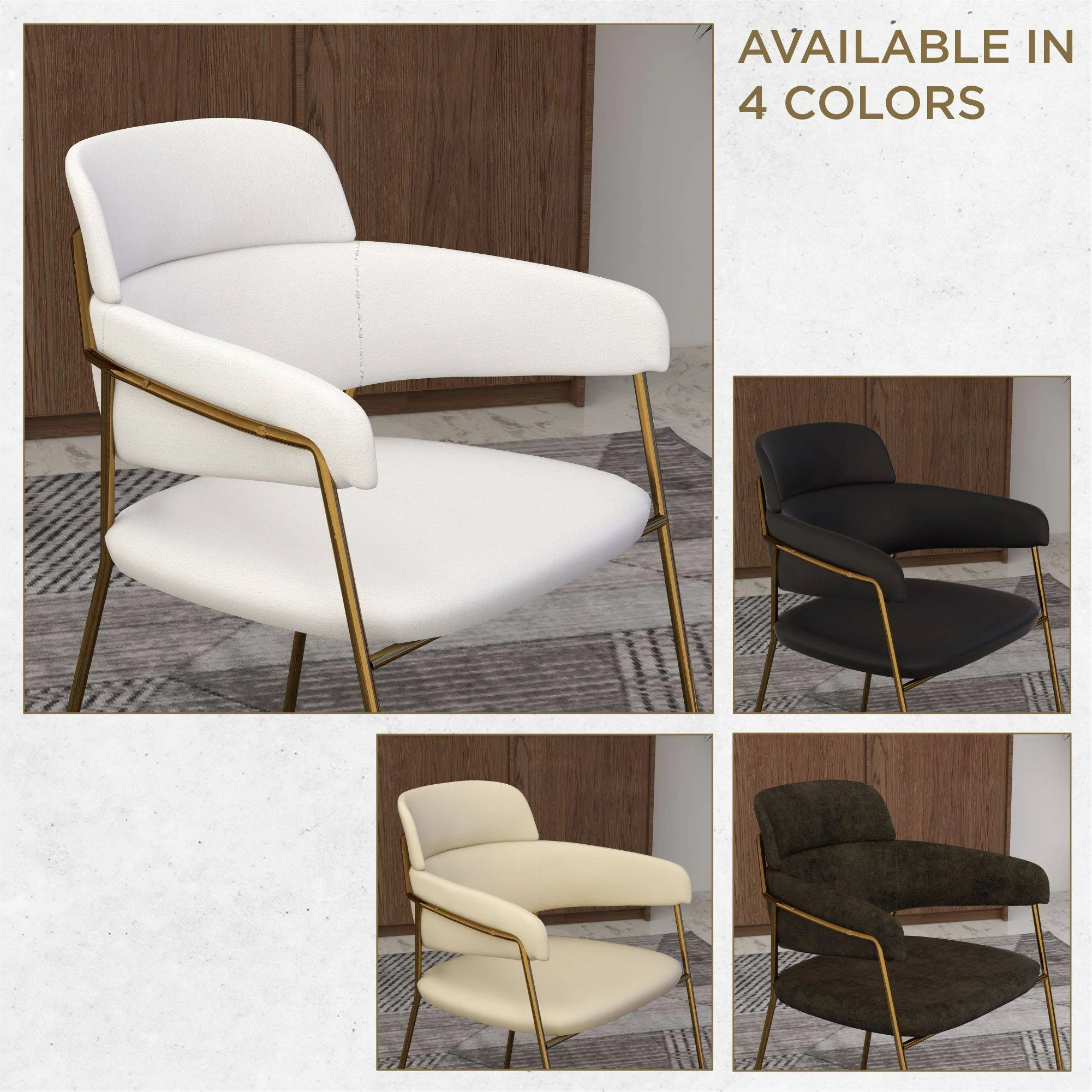 Axis Collection Modern Gold Dining Chair in White - Set of 4