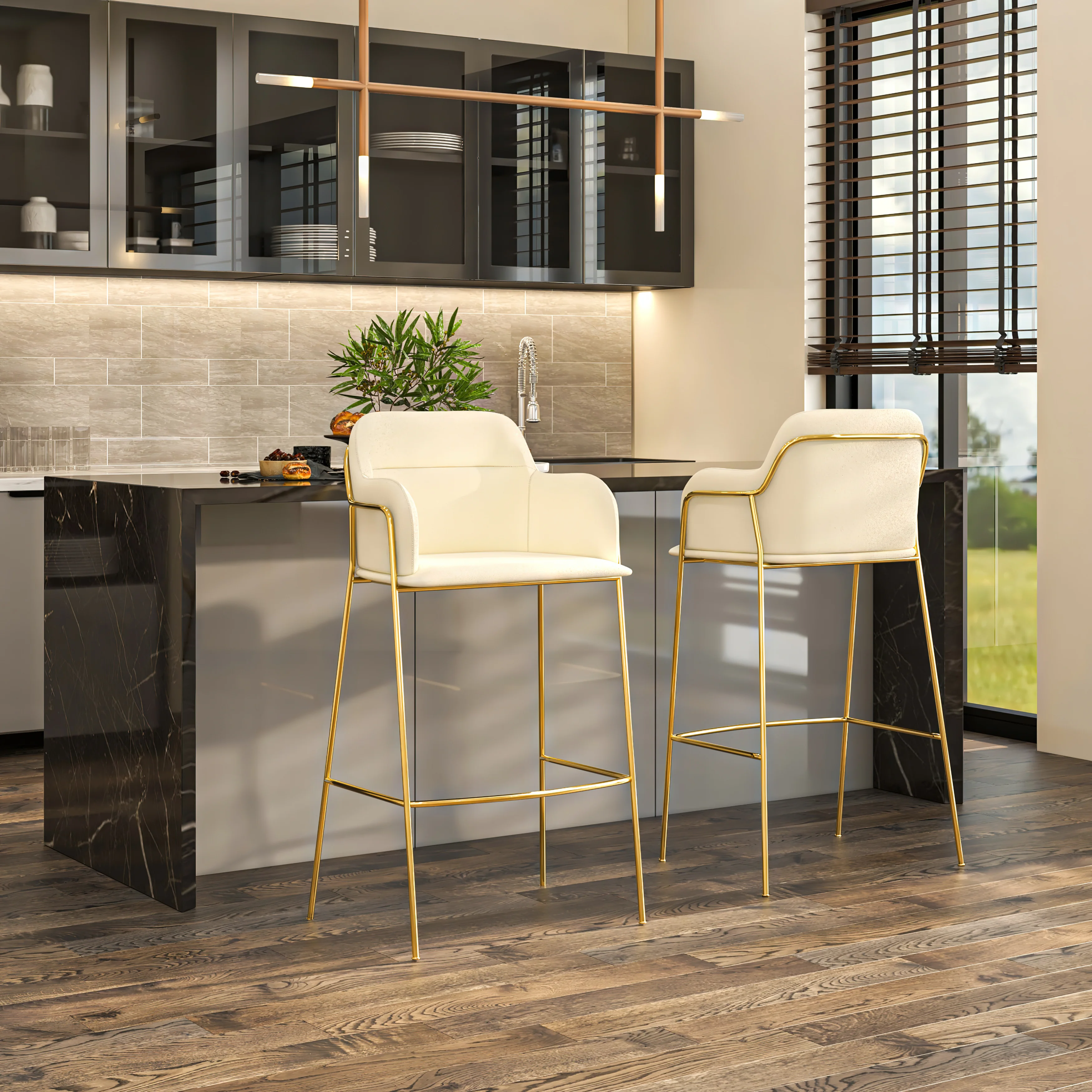 Axis Collection Modern Gold Bar height Chair in Biege